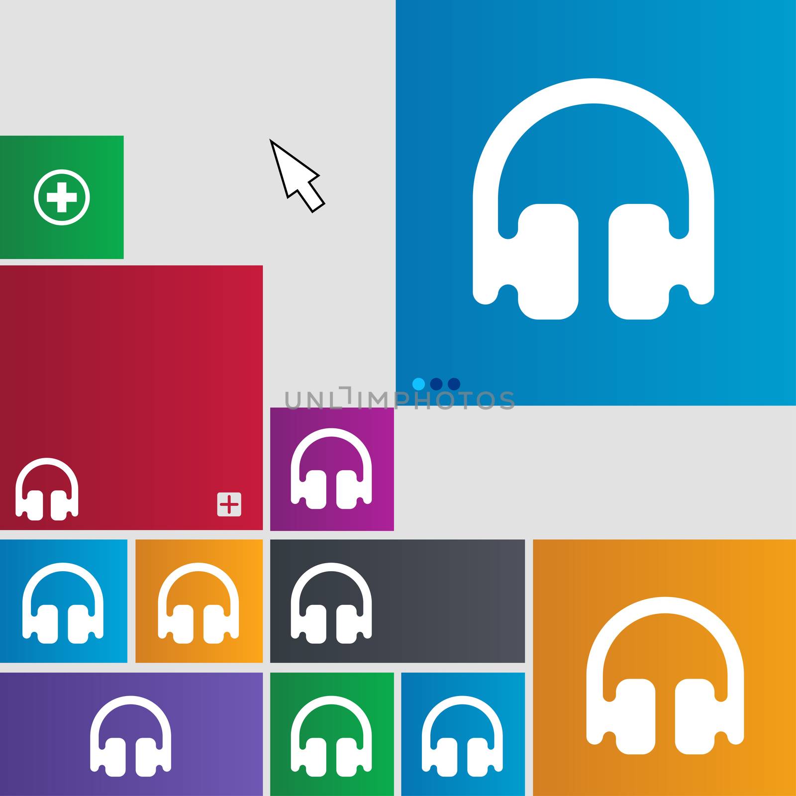 Headphones, Earphones icon sign. buttons. Modern interface website buttons with cursor pointer. illustration