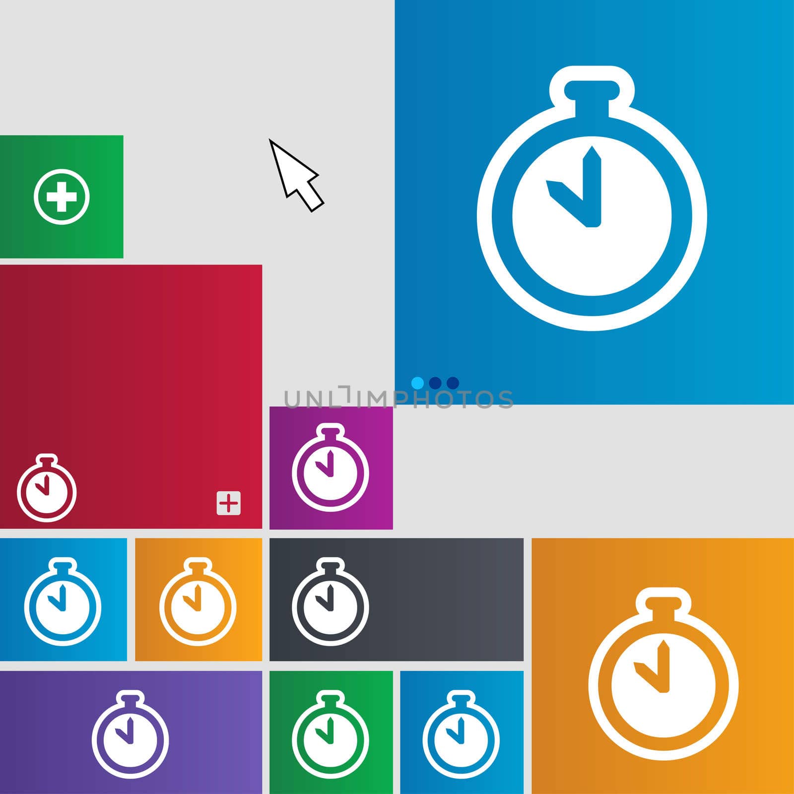 The stopwatch icon sign. buttons. Modern interface website buttons with cursor pointer. illustration