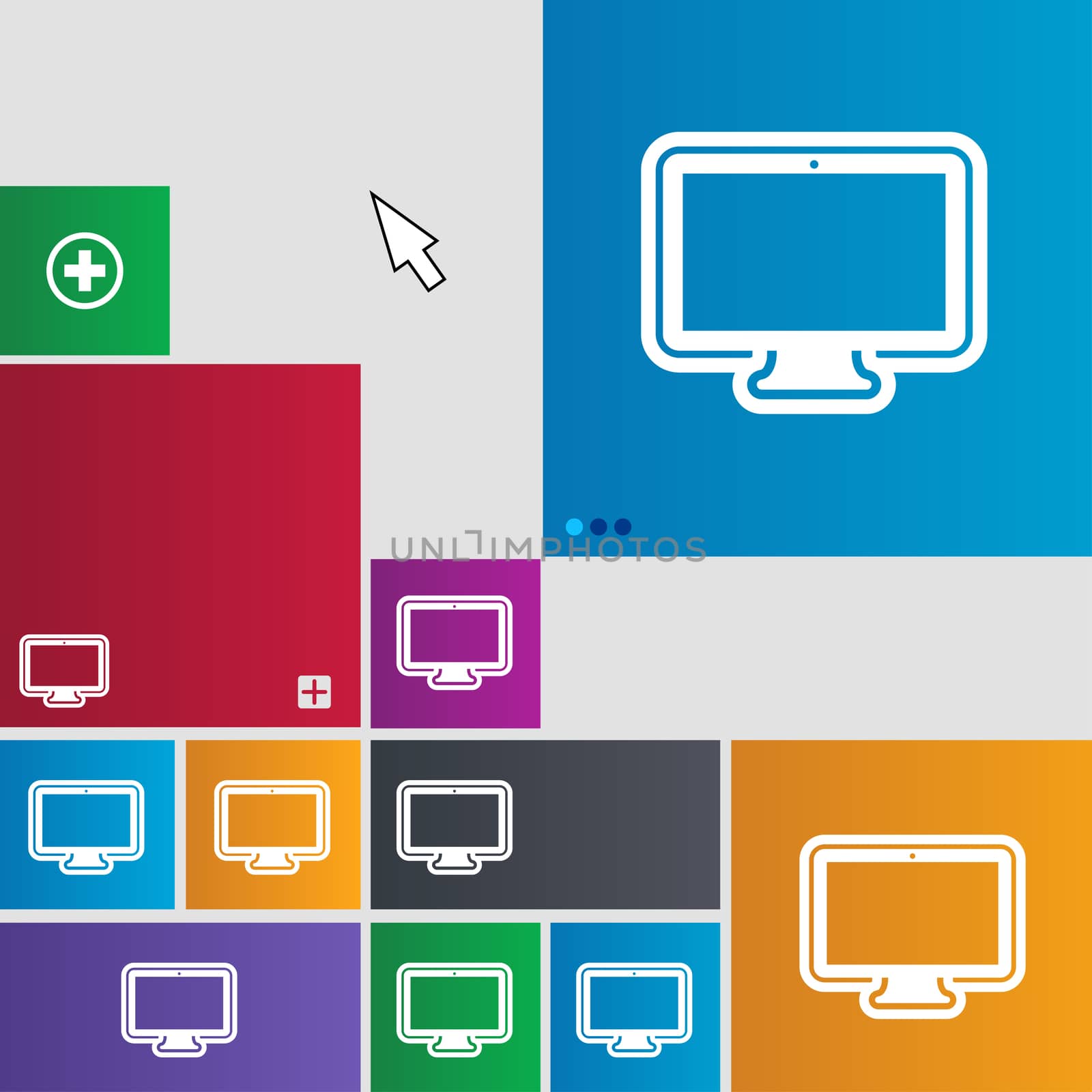 monitor icon sign. buttons. Modern interface website buttons with cursor pointer. illustration