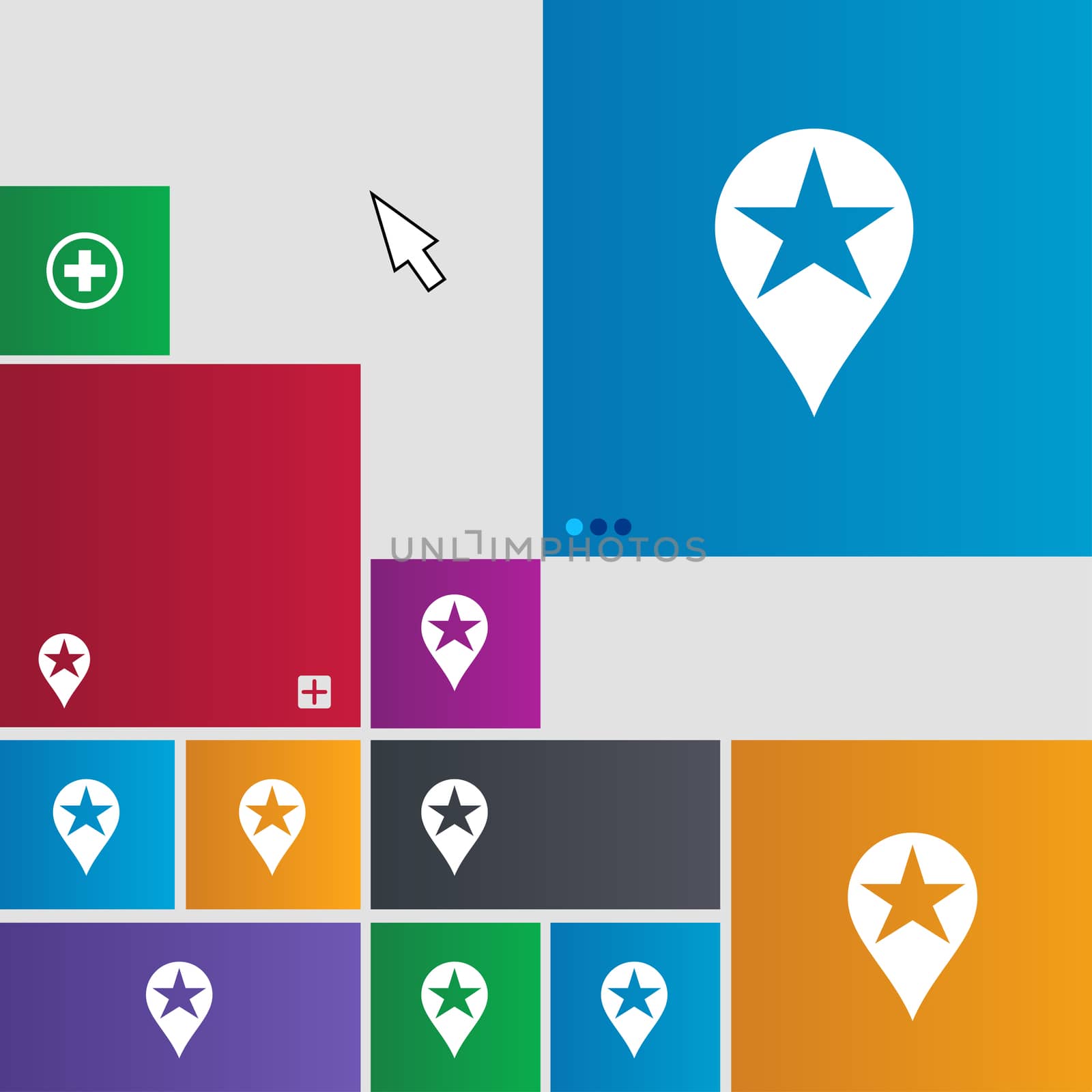 Map pointer award, GPS location icon sign. Metro style buttons. Modern interface website buttons with cursor pointer. illustration