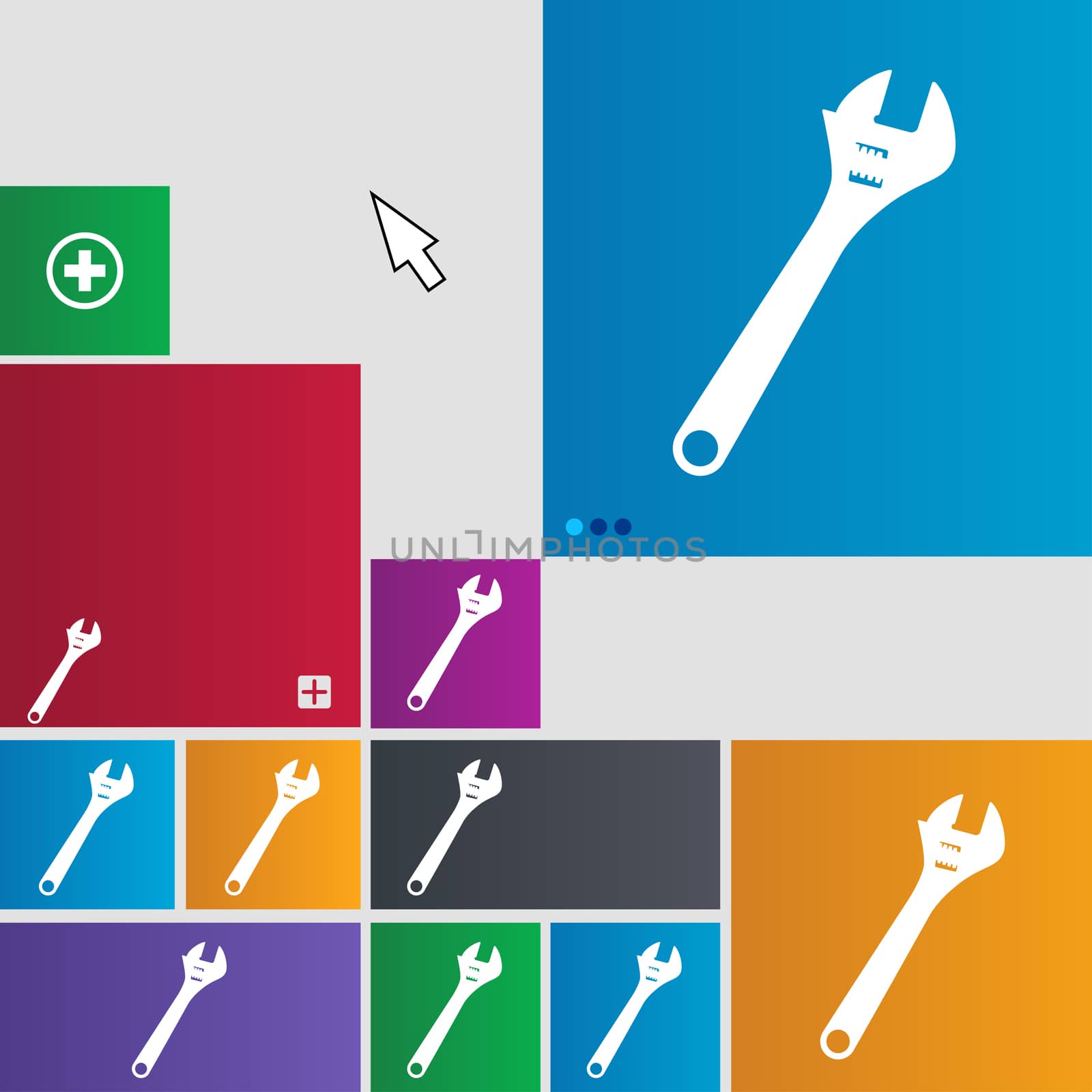 wrench icon sign. buttons. Modern interface website buttons with cursor pointer.  by serhii_lohvyniuk