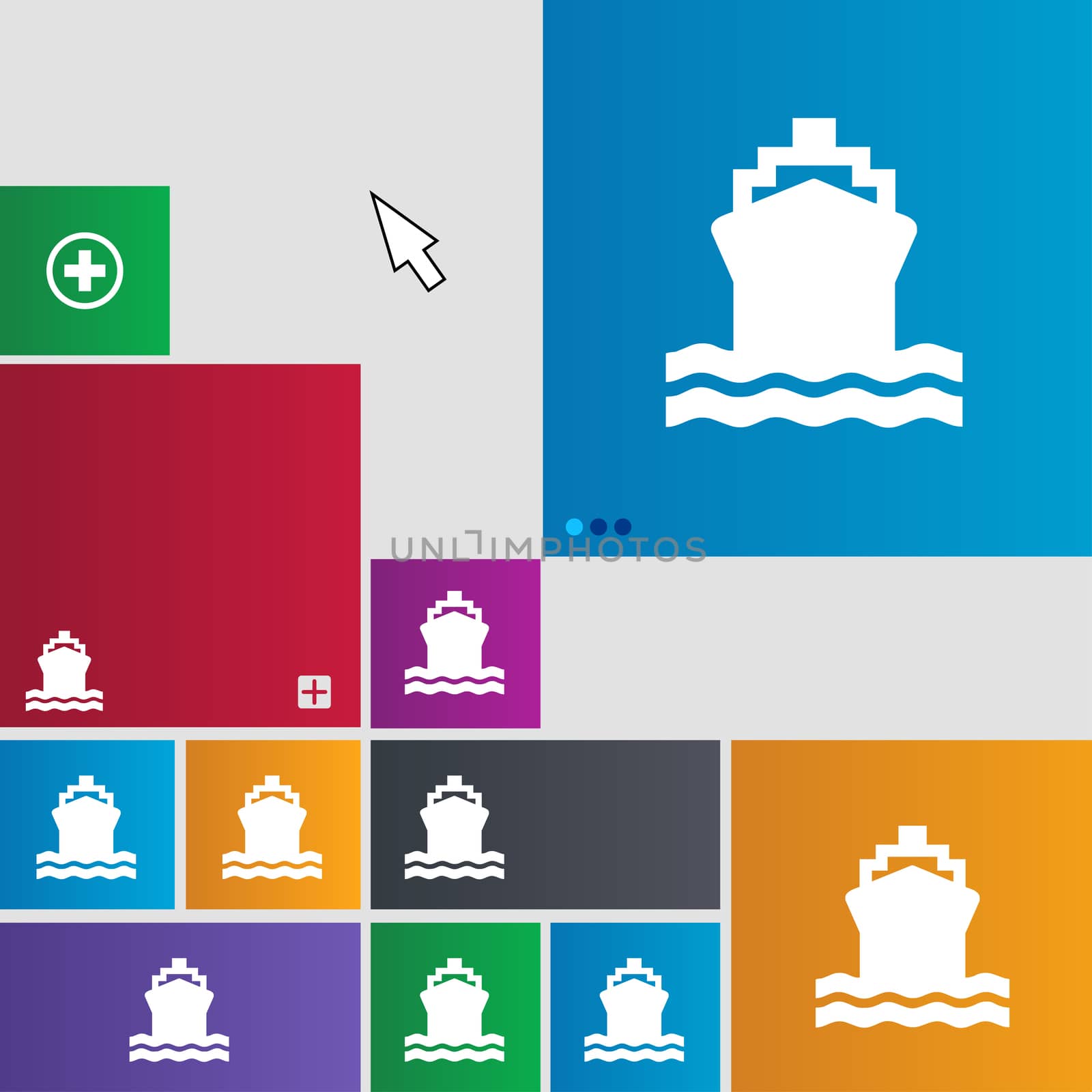 ship icon sign. buttons. Modern interface website buttons with cursor pointer. illustration