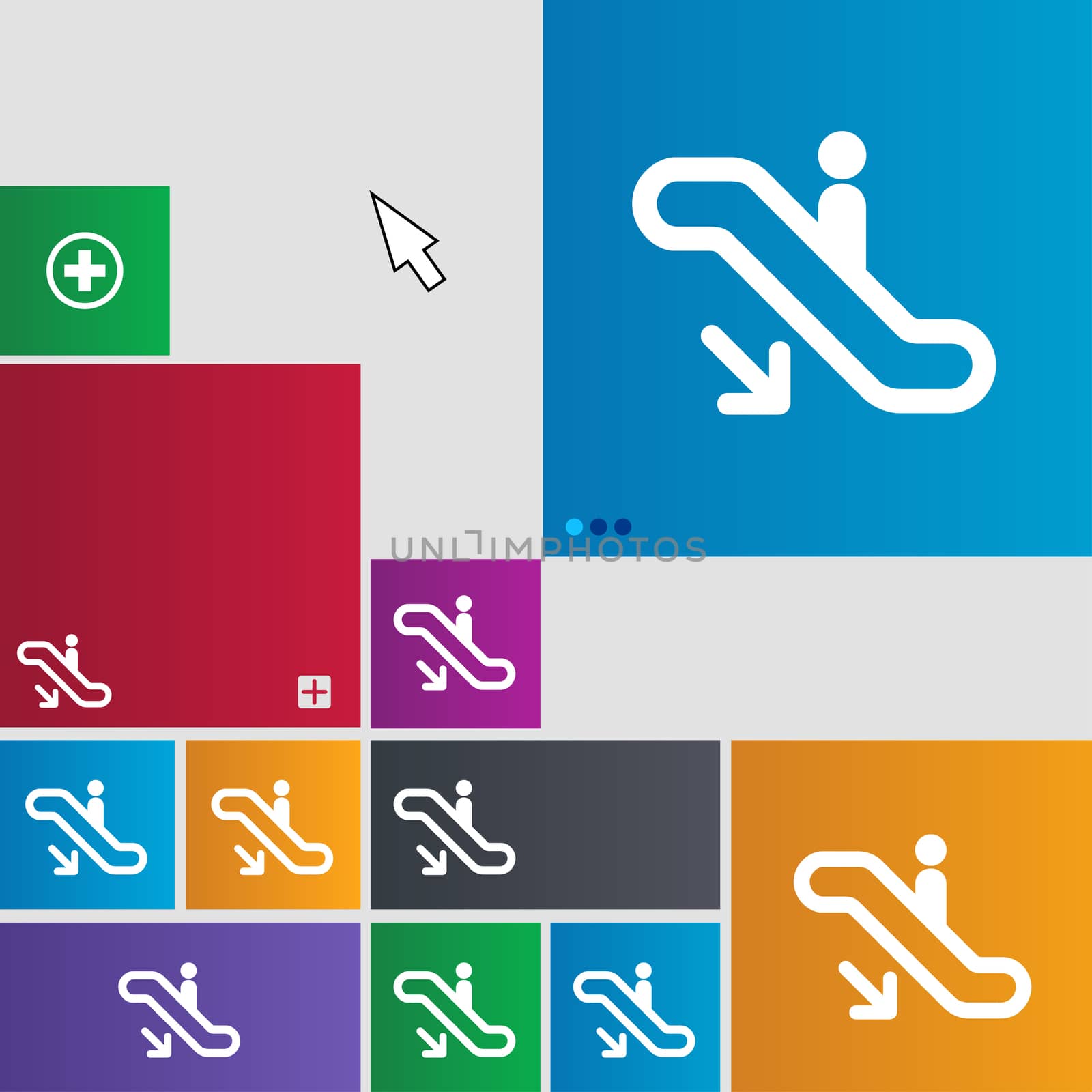 elevator, Escalator, Staircase icon sign. buttons. Modern interface website buttons with cursor pointer. illustration