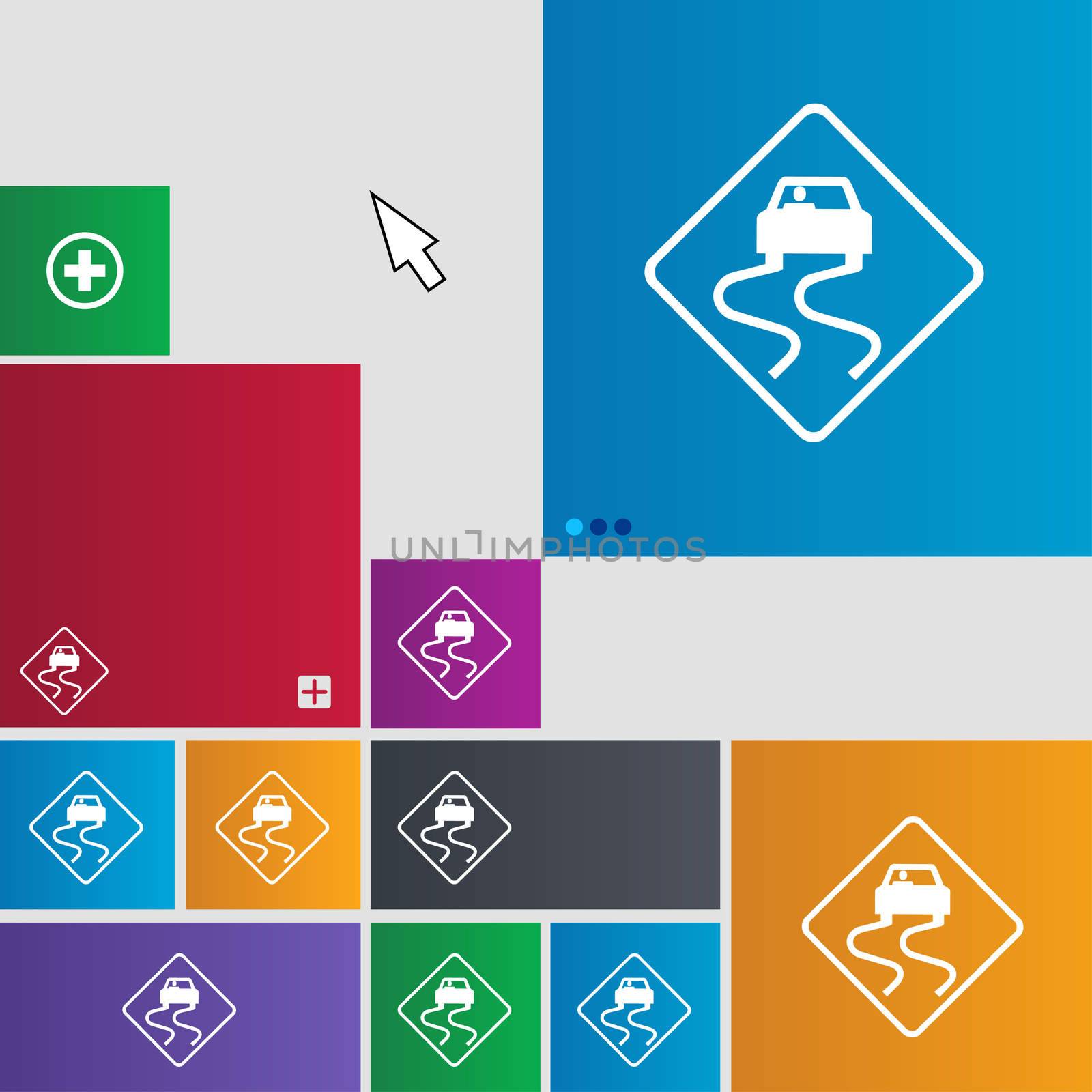 Road slippery icon sign. buttons. Modern interface website buttons with cursor pointer. illustration