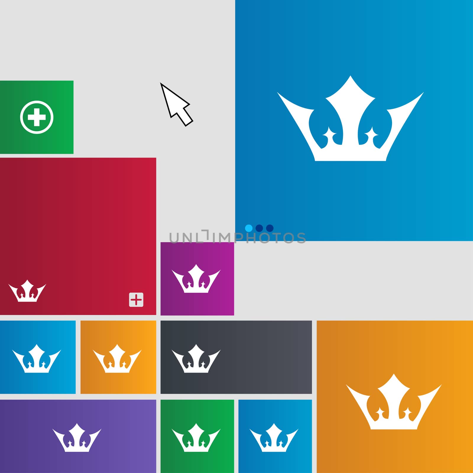 Crown icon sign. buttons. Modern interface website buttons with cursor pointer. illustration