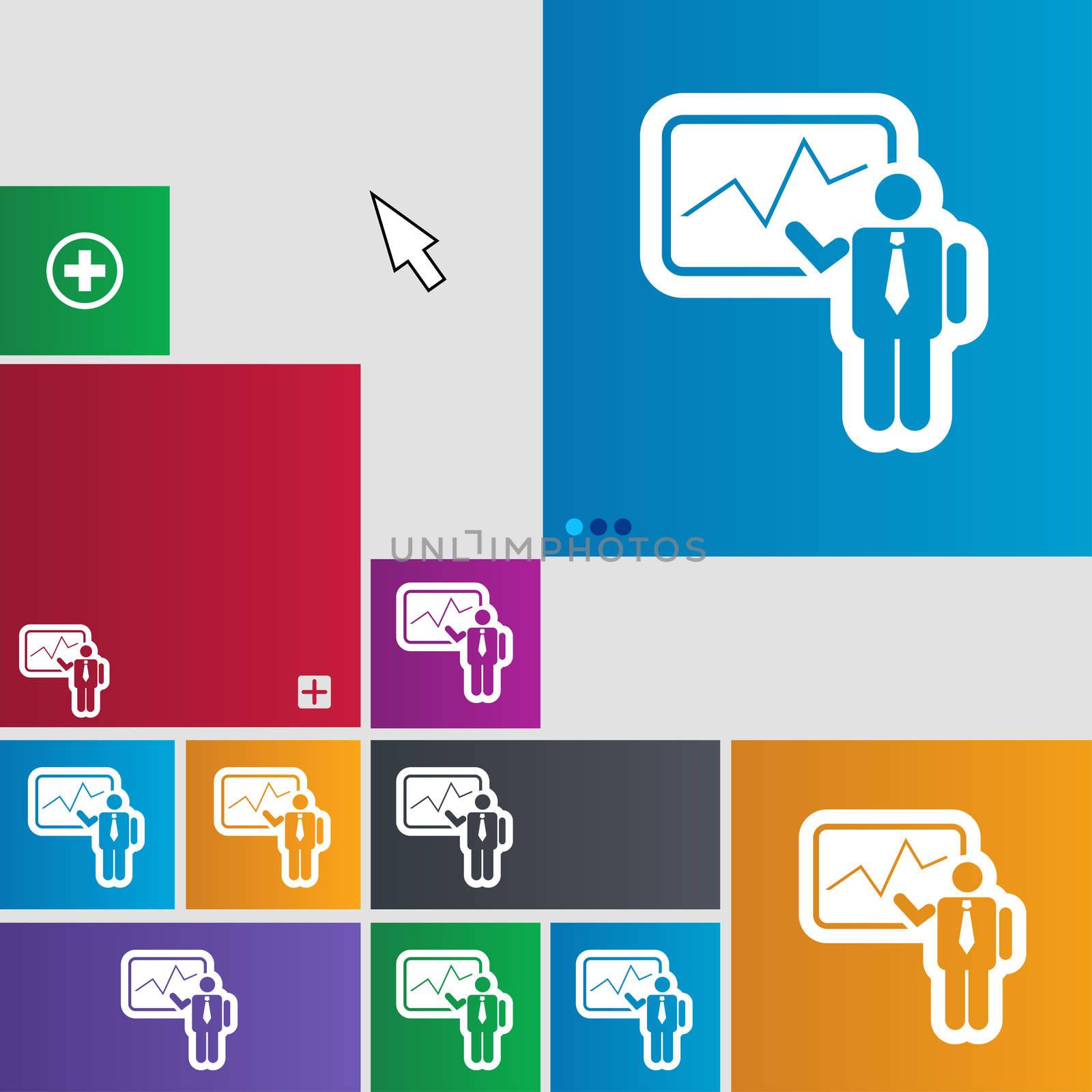 businessman making report icon sign. buttons. Modern interface website buttons with cursor pointer.  by serhii_lohvyniuk