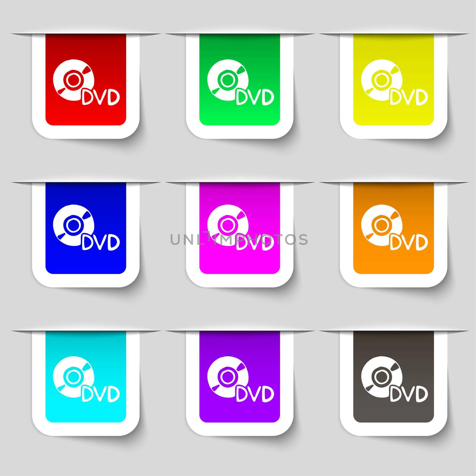 dvd icon sign. Set of multicolored modern labels for your design. illustration