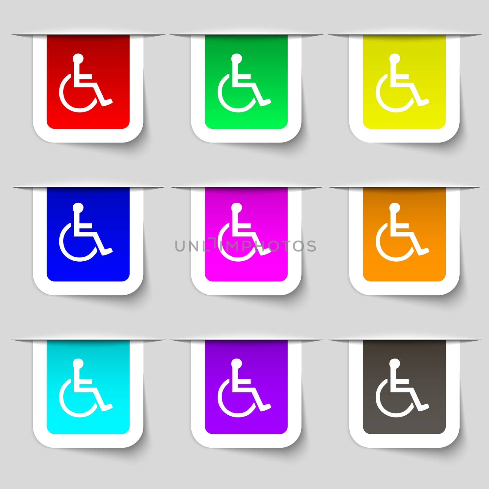 disabled icon sign. Set of multicolored modern labels for your design. illustration