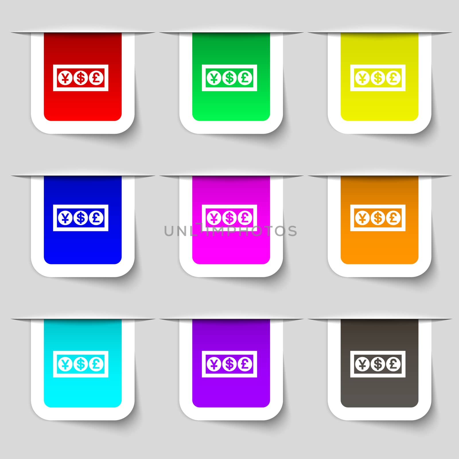 Cash currency icon sign. Set of multicolored modern labels for your design. illustration