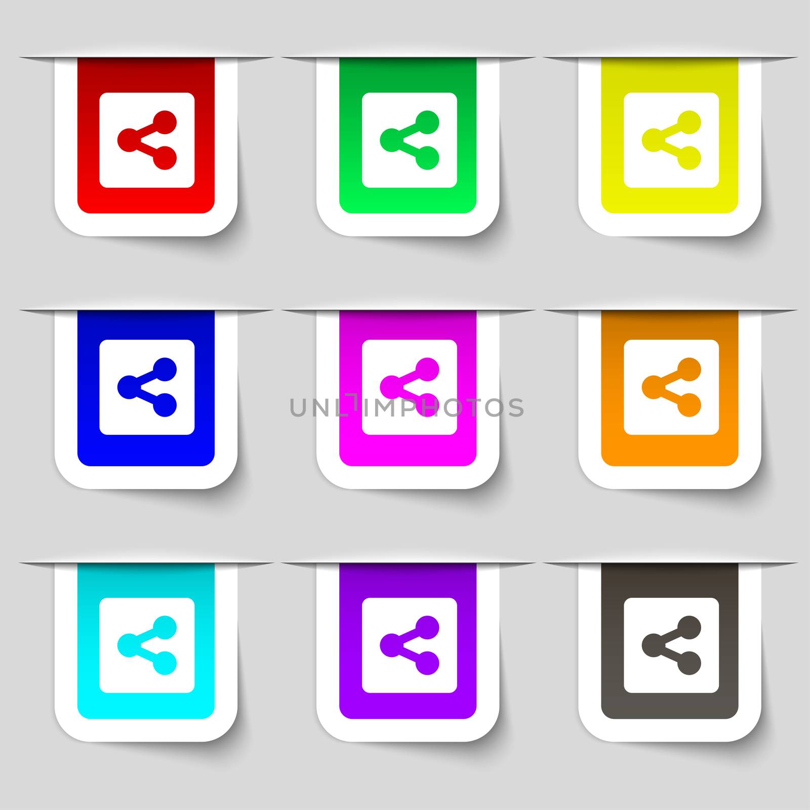 Share icon sign. Set of multicolored modern labels for your design. illustration