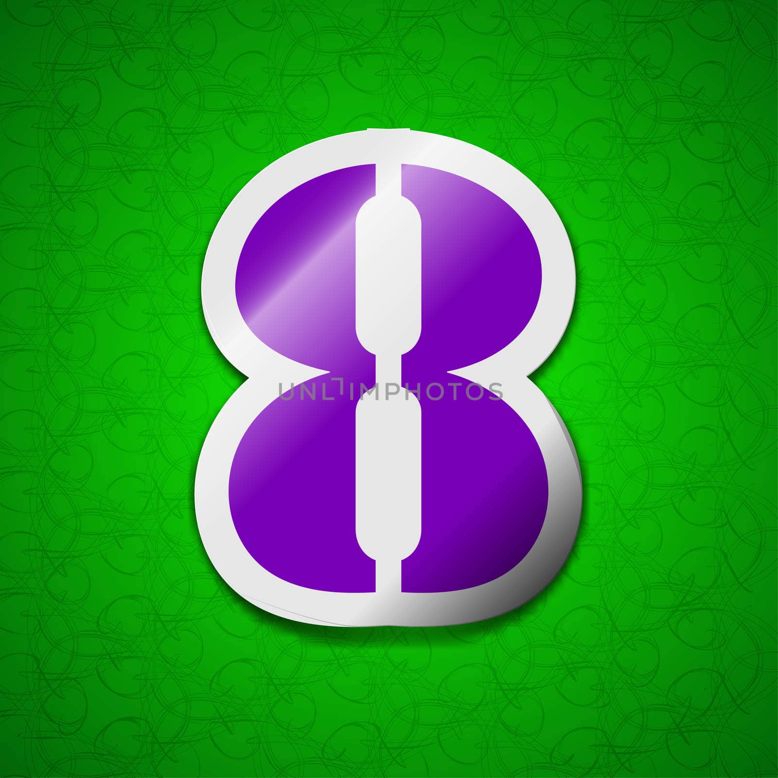 number Eight icon sign. Symbol chic colored sticky label on green background. illustration