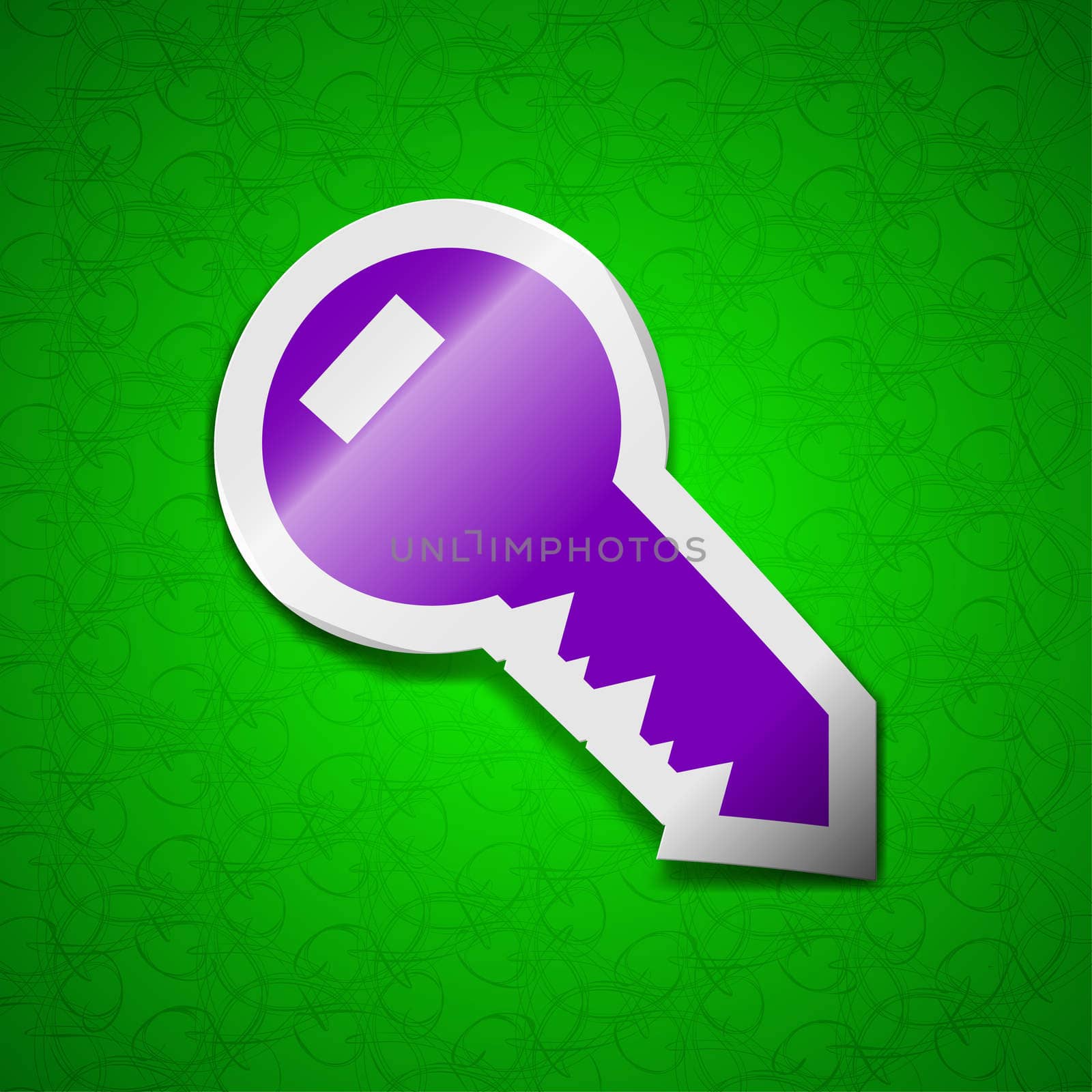 Key icon sign. Symbol chic colored sticky label on green background. illustration