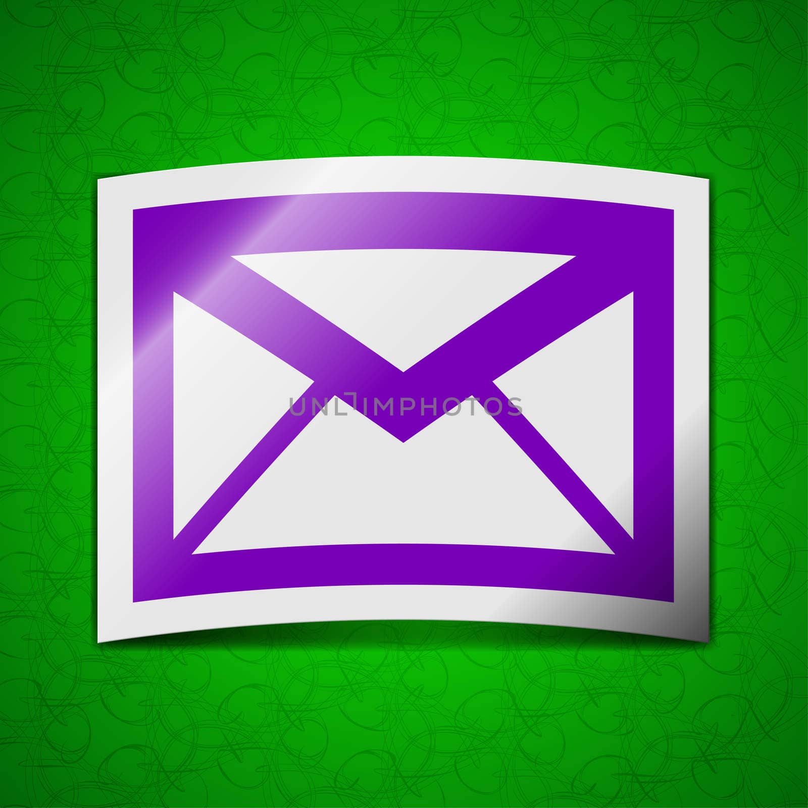Mail icon sign. Symbol chic colored sticky label on green background. illustration