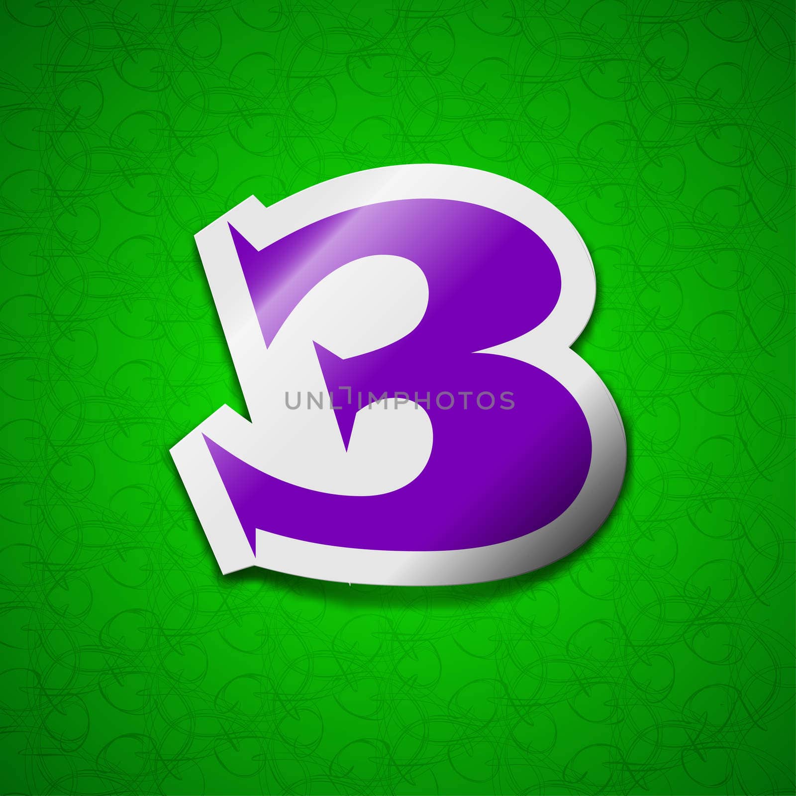 number three icon sign. Symbol chic colored sticky label on green background. illustration