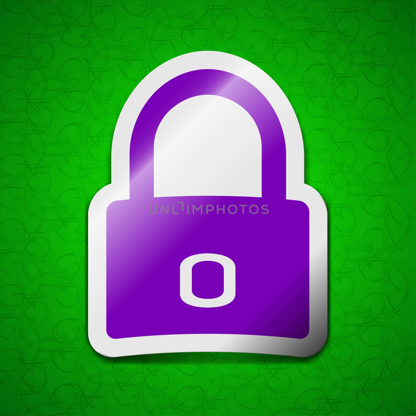 Lock icon sign. Symbol chic colored sticky label on green background. illustration