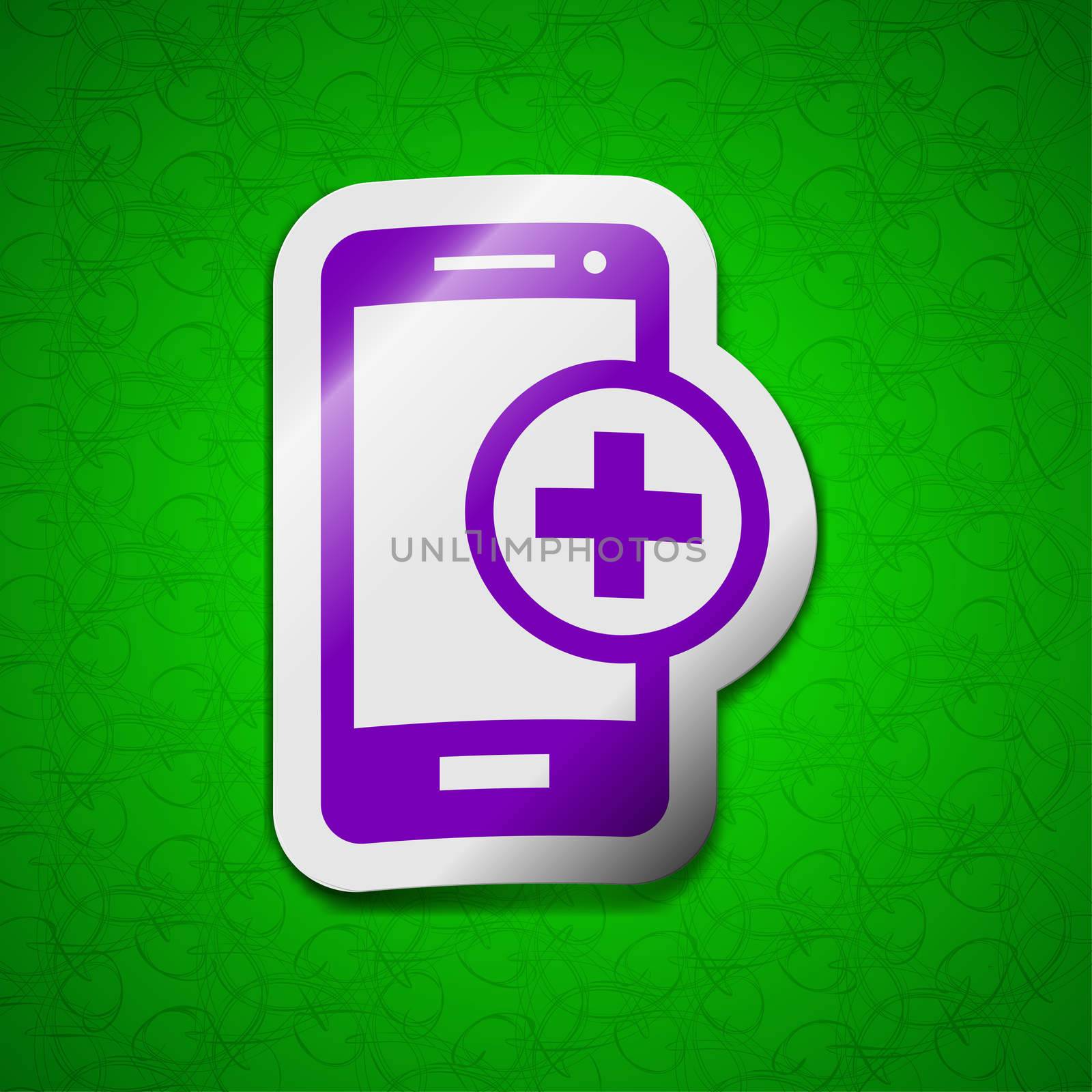 Mobile devices icon sign. Symbol chic colored sticky label on green background. illustration