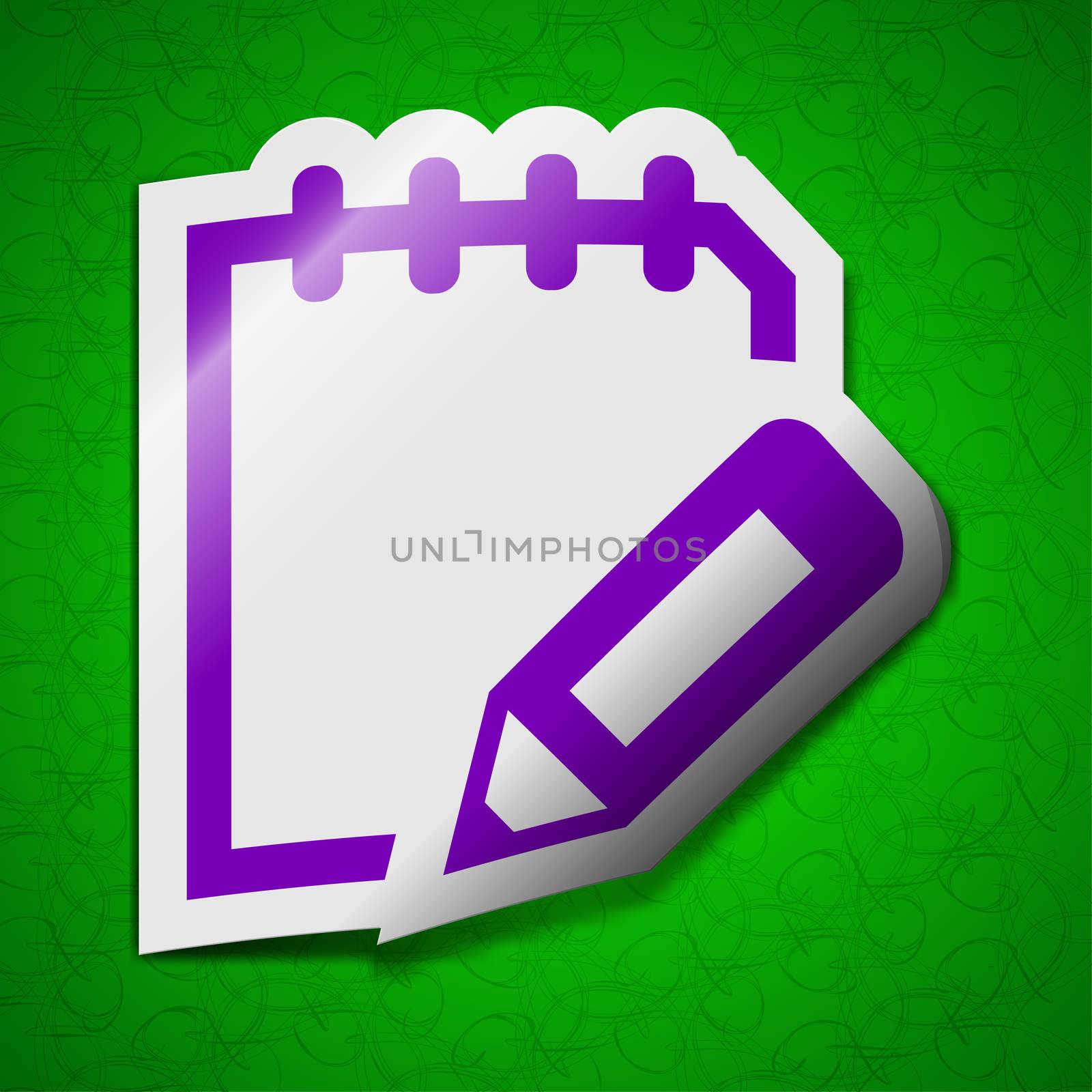 text document icon sign. Symbol chic colored sticky label on green background. illustration