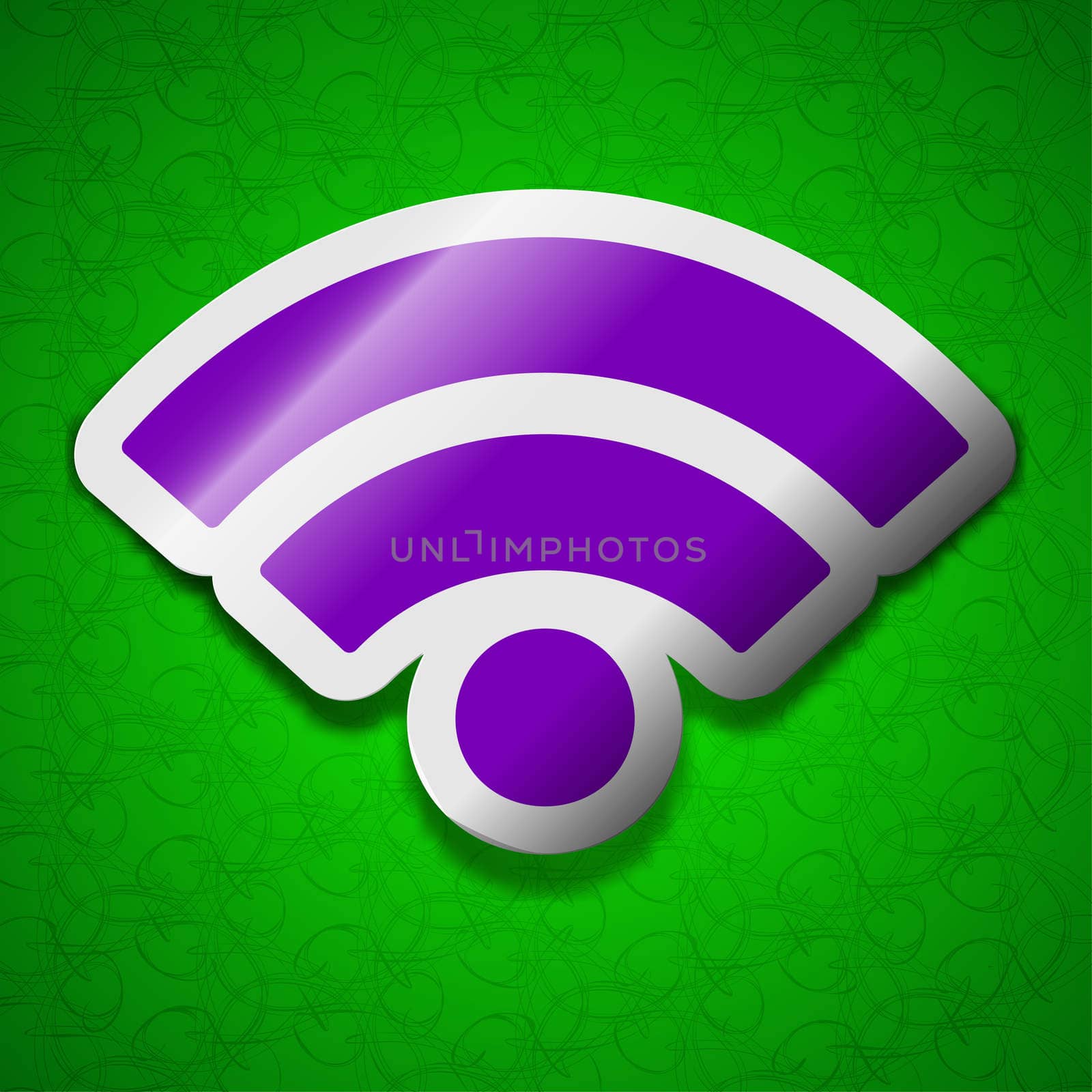 Wi-fi icon sign. Symbol chic colored sticky label on green background. illustration
