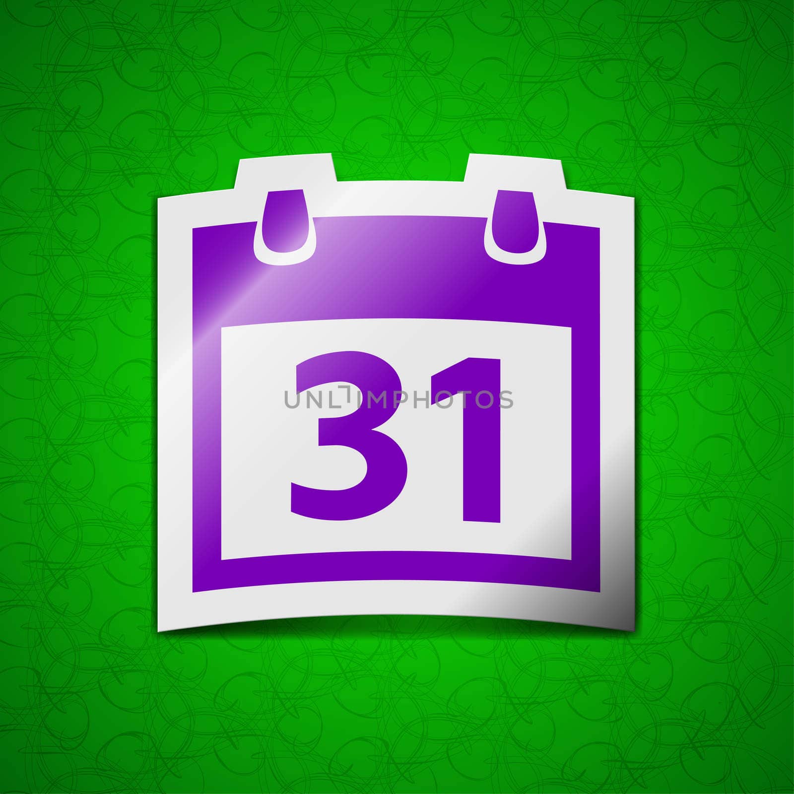 Calendar icon sign. Symbol chic colored sticky label on green background. illustration