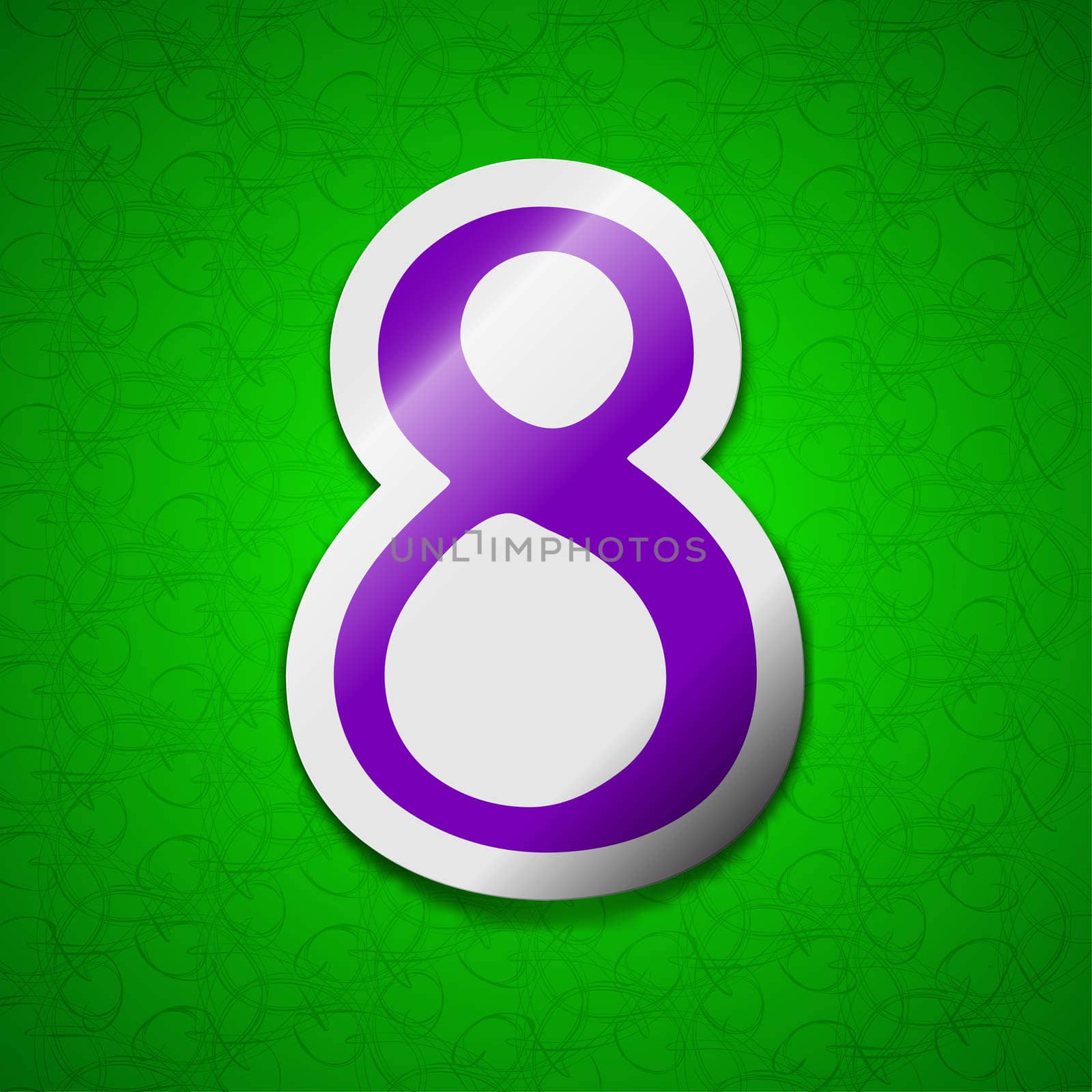 number Eight icon sign. Symbol chic colored sticky label on green background. illustration