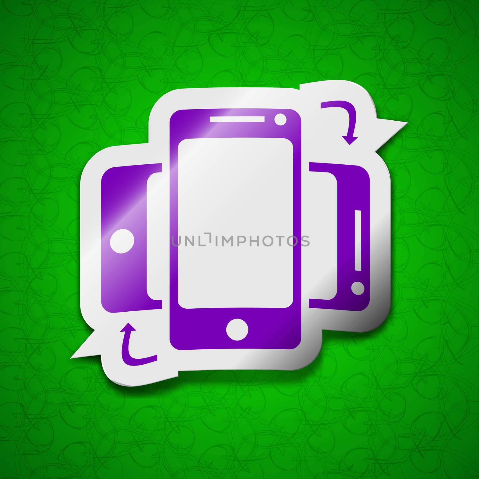 Synchronization icon sign. Symbol chic colored sticky label on green background. illustration