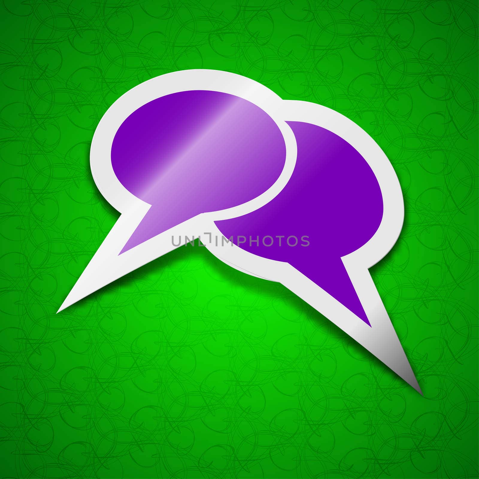 Speech bubble icon sign. Symbol chic colored sticky label on green background. illustration