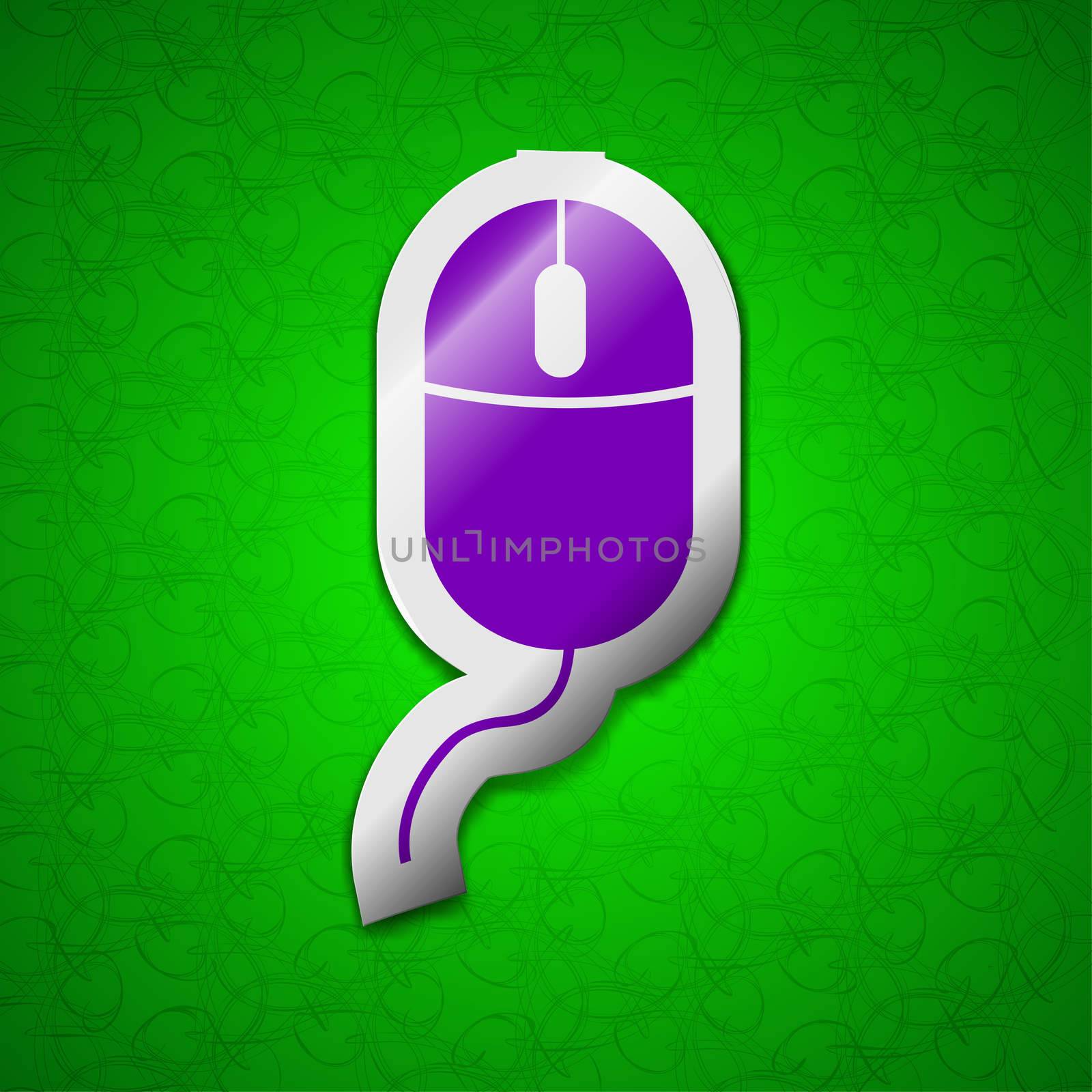 Computer mouse icon sign. Symbol chic colored sticky label on green background. illustration