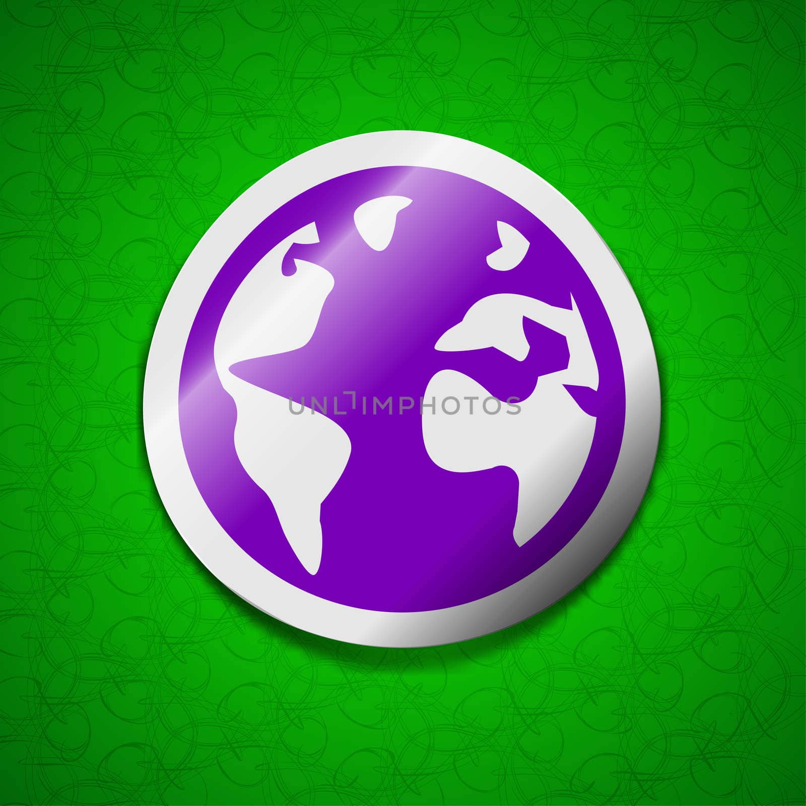Globe icon sign. Symbol chic colored sticky label on green background. illustration