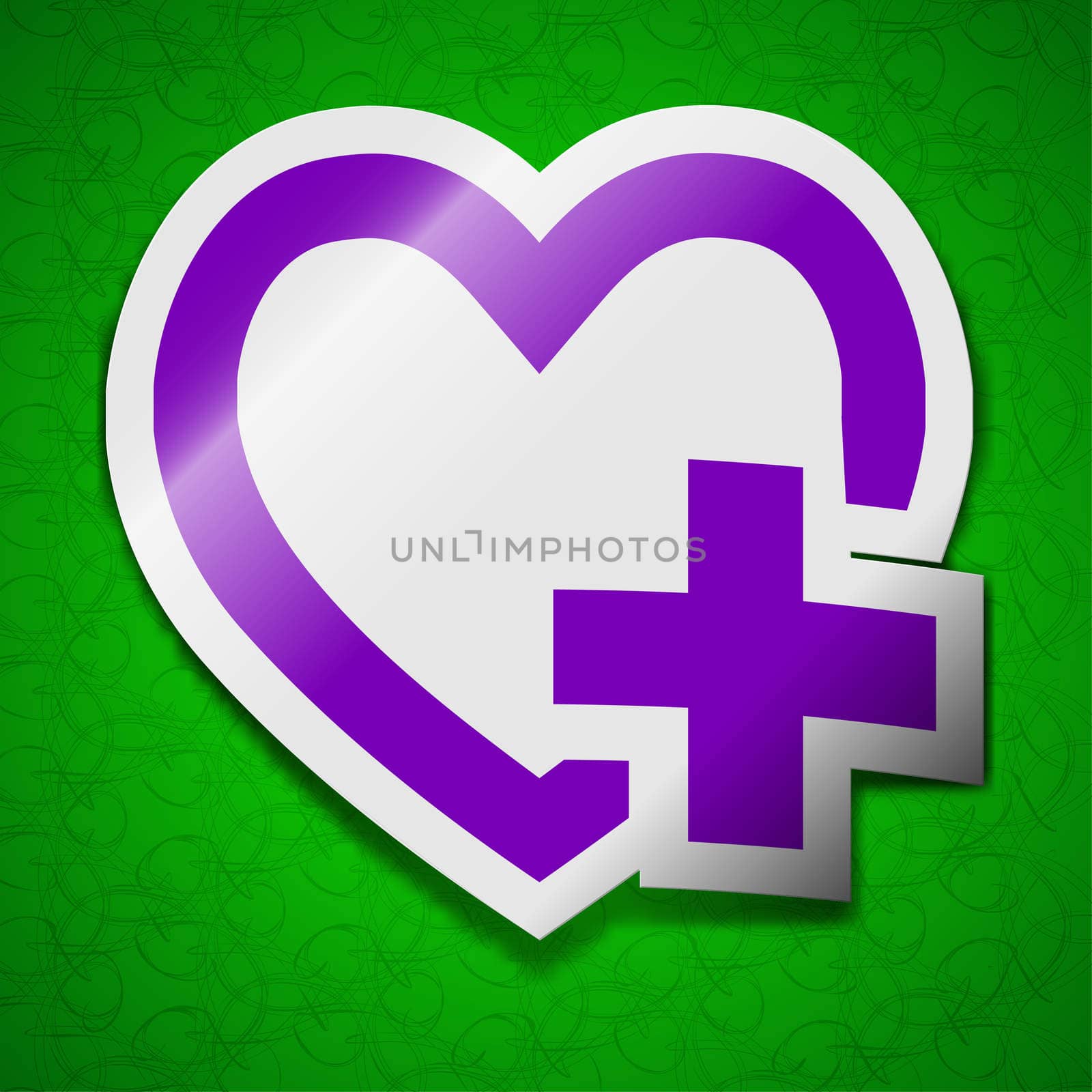Medical heart icon sign. Symbol chic colored sticky label on green background. illustration