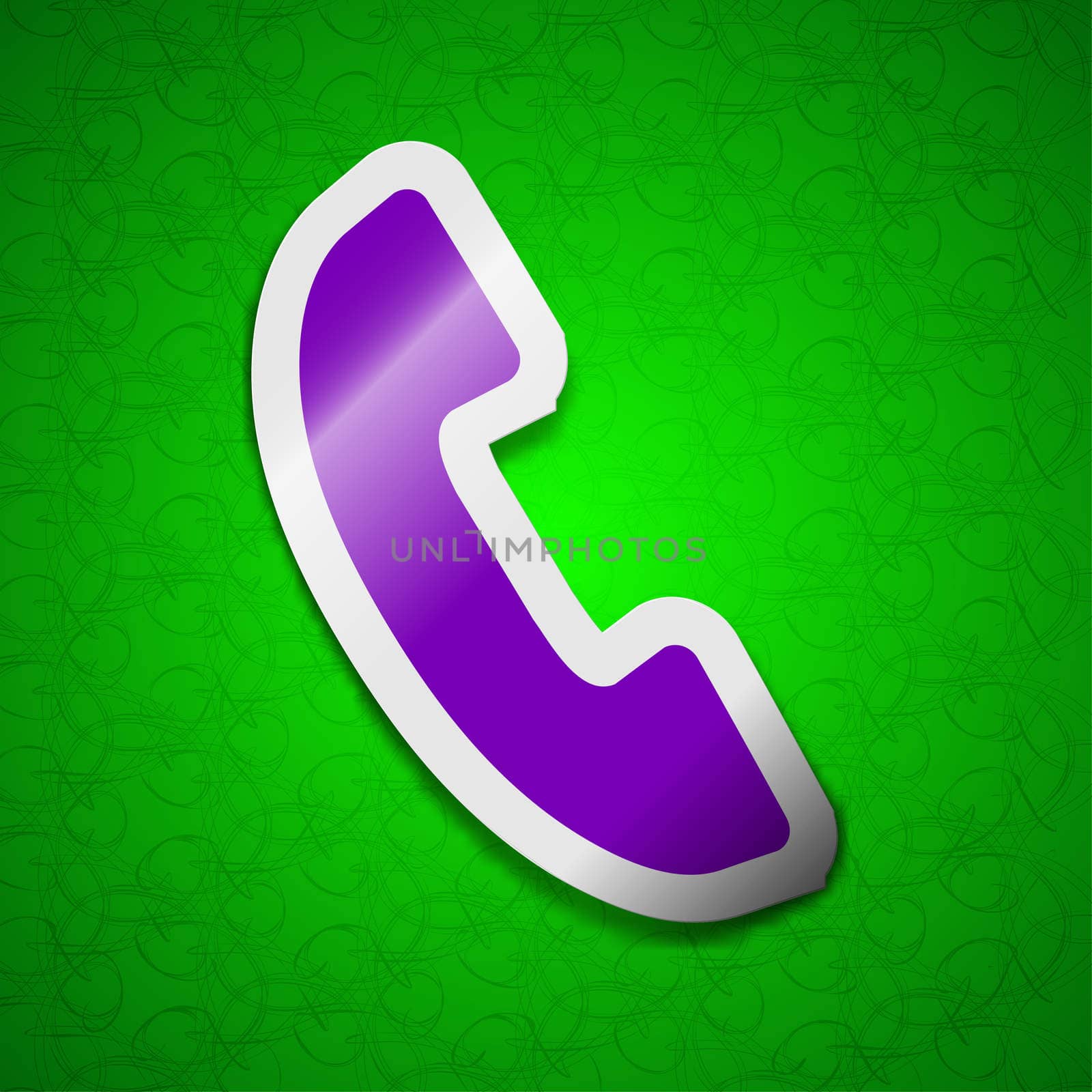 Phone icon sign. Symbol chic colored sticky label on green background. illustration