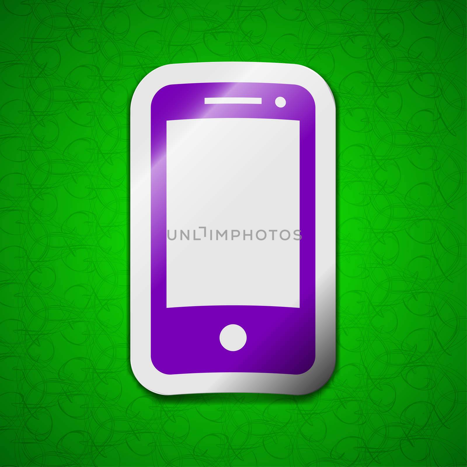 Mobile devices icon sign. Symbol chic colored sticky label on green background. illustration