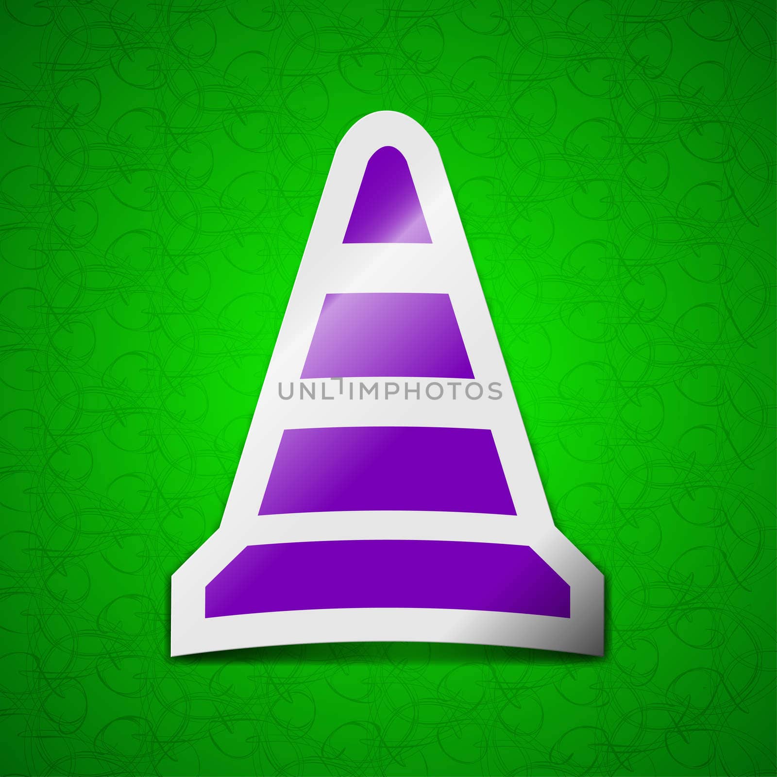 road cone icon sign. Symbol chic colored sticky label on green background.  by serhii_lohvyniuk