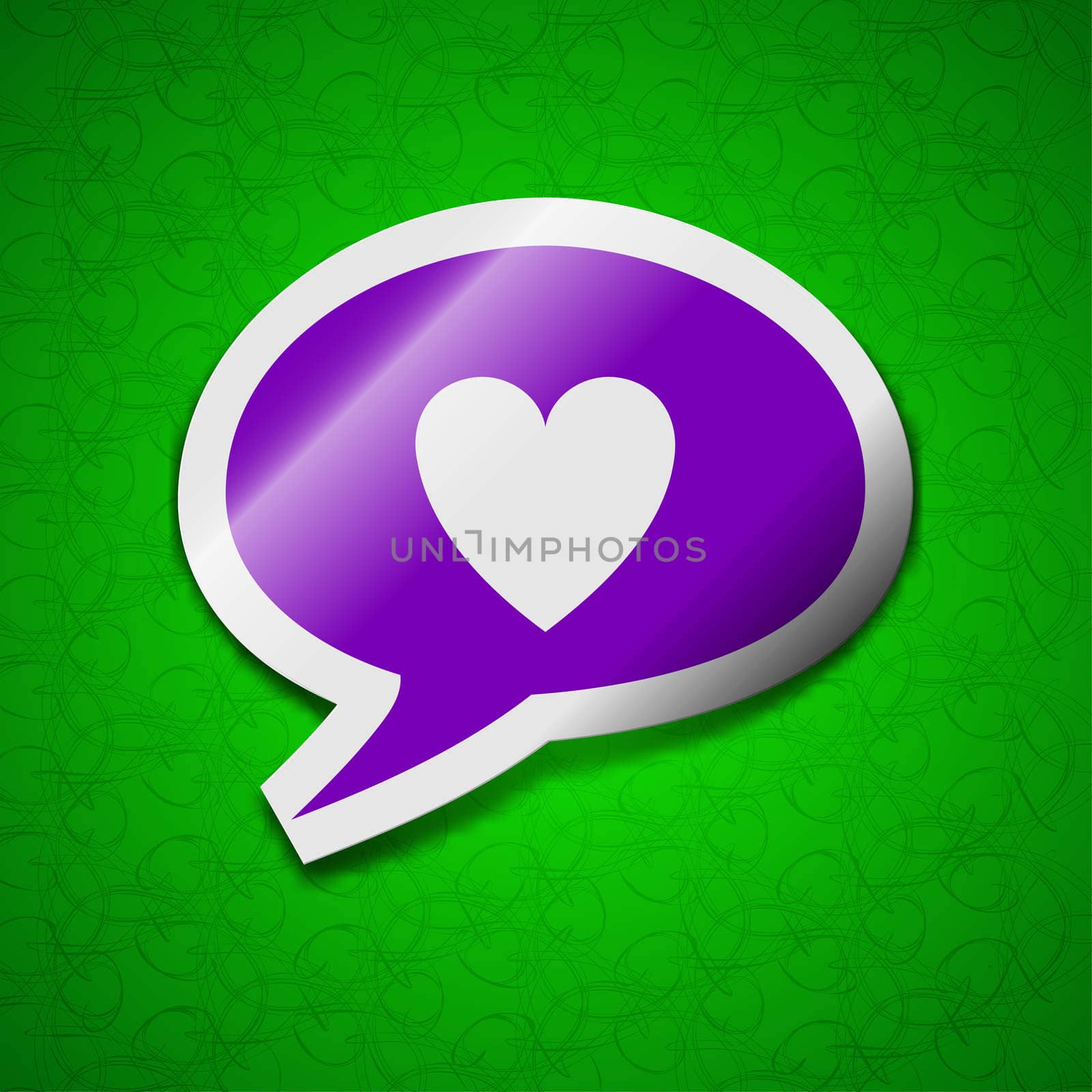 Heart icon sign. Symbol chic colored sticky label on green background. illustration