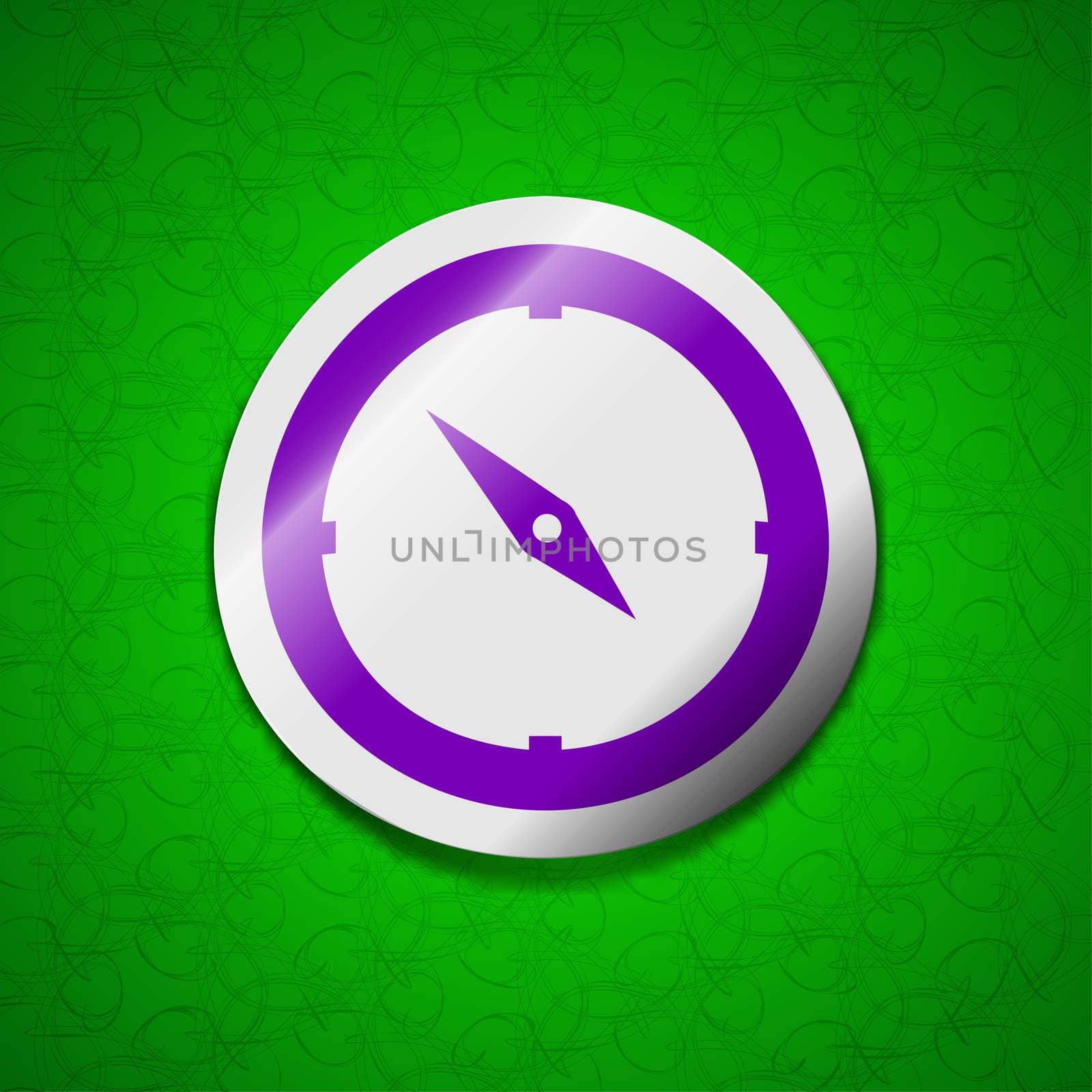 Compass icon sign. Symbol chic colored sticky label on green background. illustration