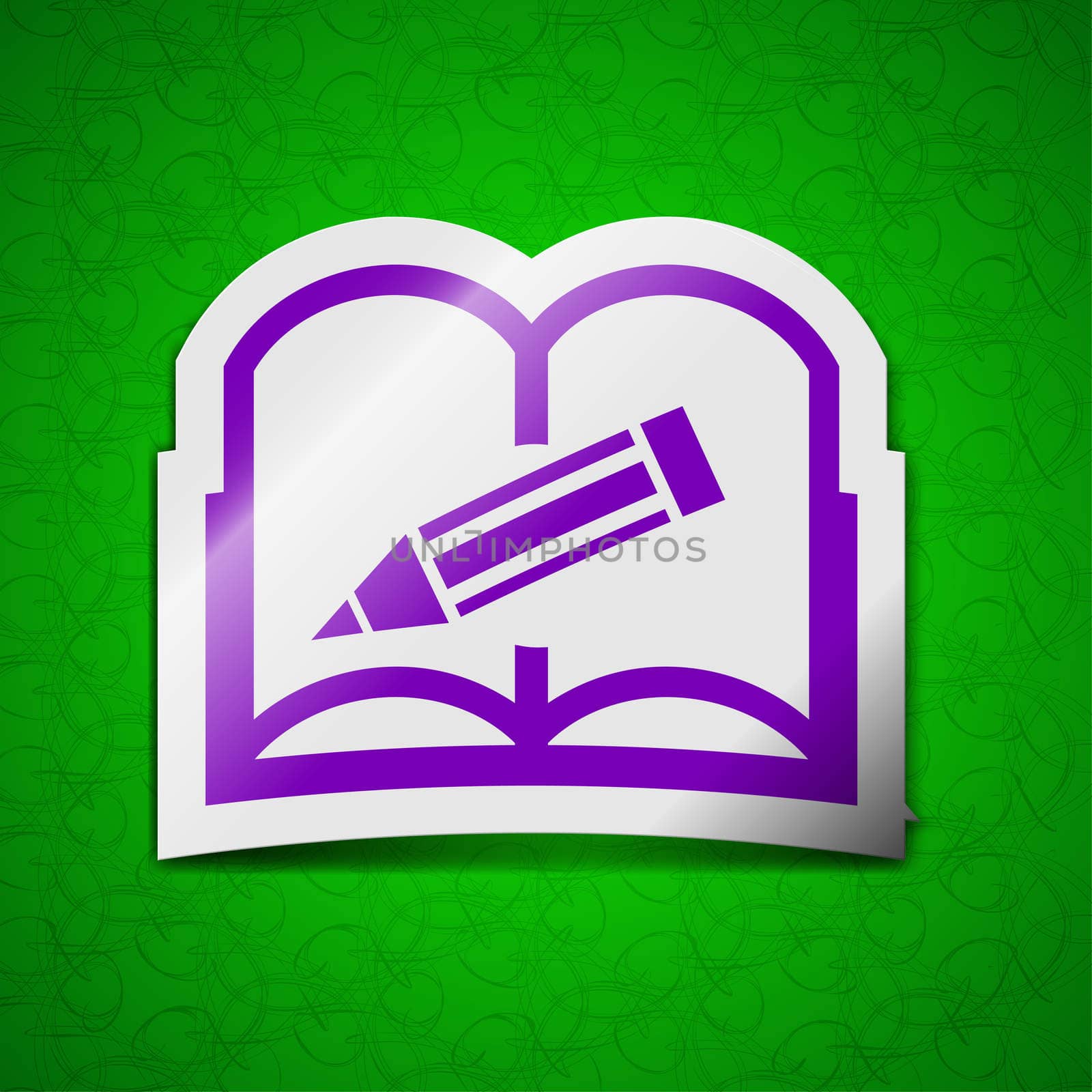 Open book icon sign. Symbol chic colored sticky label on green background.  by serhii_lohvyniuk