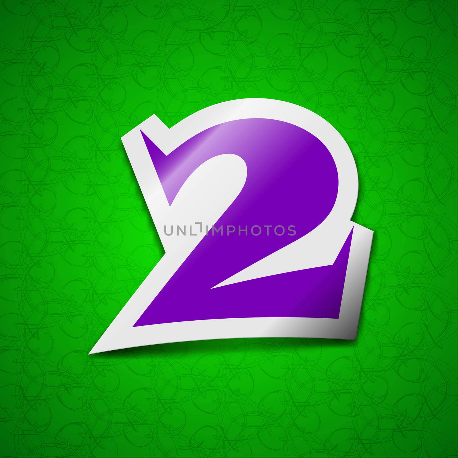 number two icon sign. Symbol chic colored sticky label on green background. illustration