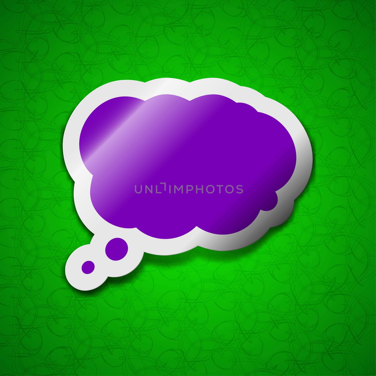 Speech bubble icon sign. Symbol chic colored sticky label on green background. illustration