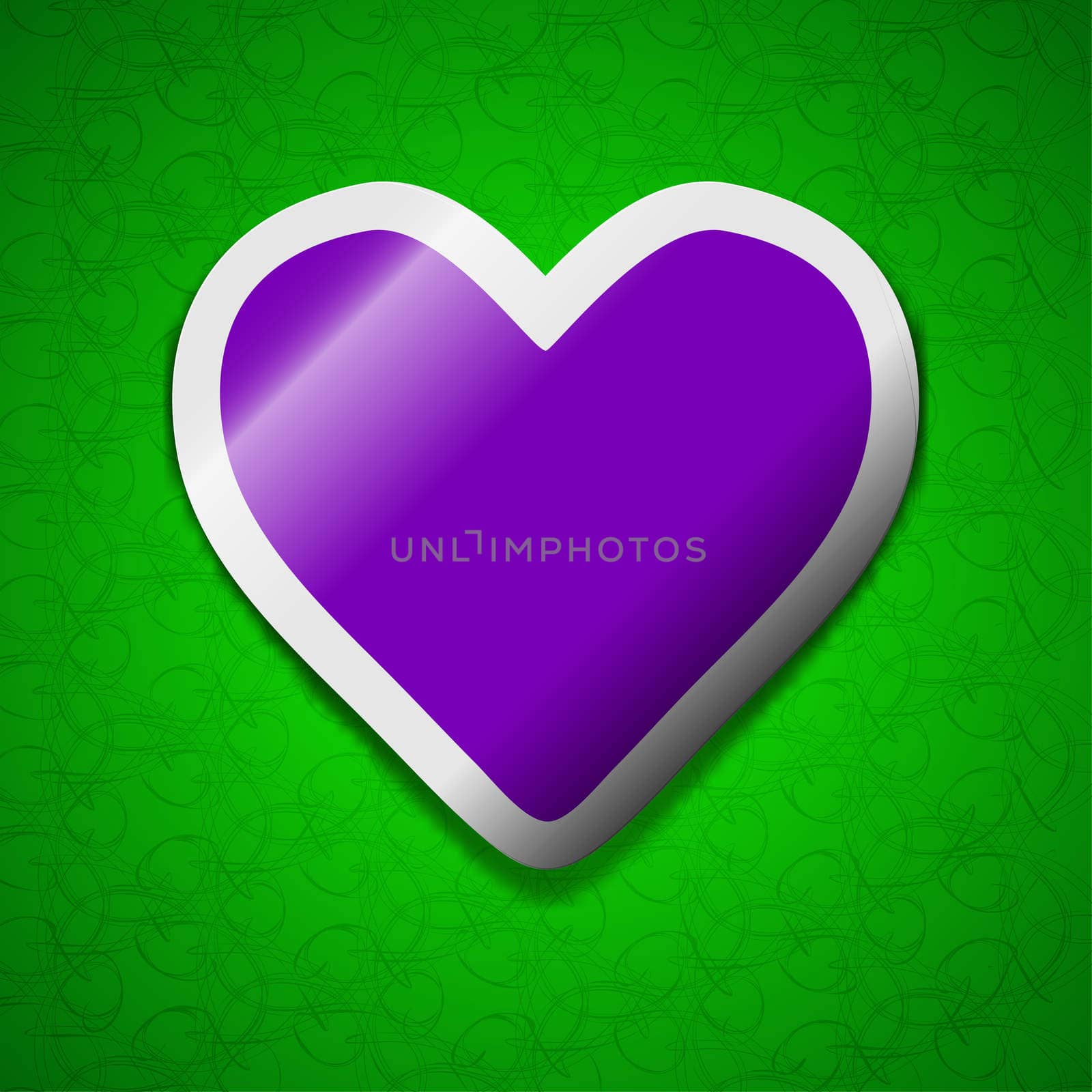 Heart icon sign. Symbol chic colored sticky label on green background. illustration