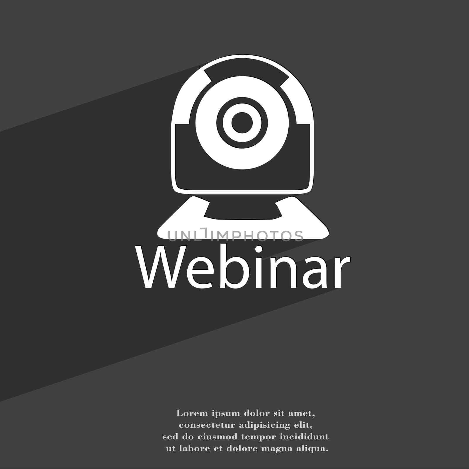 Webinar web camera icon symbol Flat modern web design with long shadow and space for your text. illustration