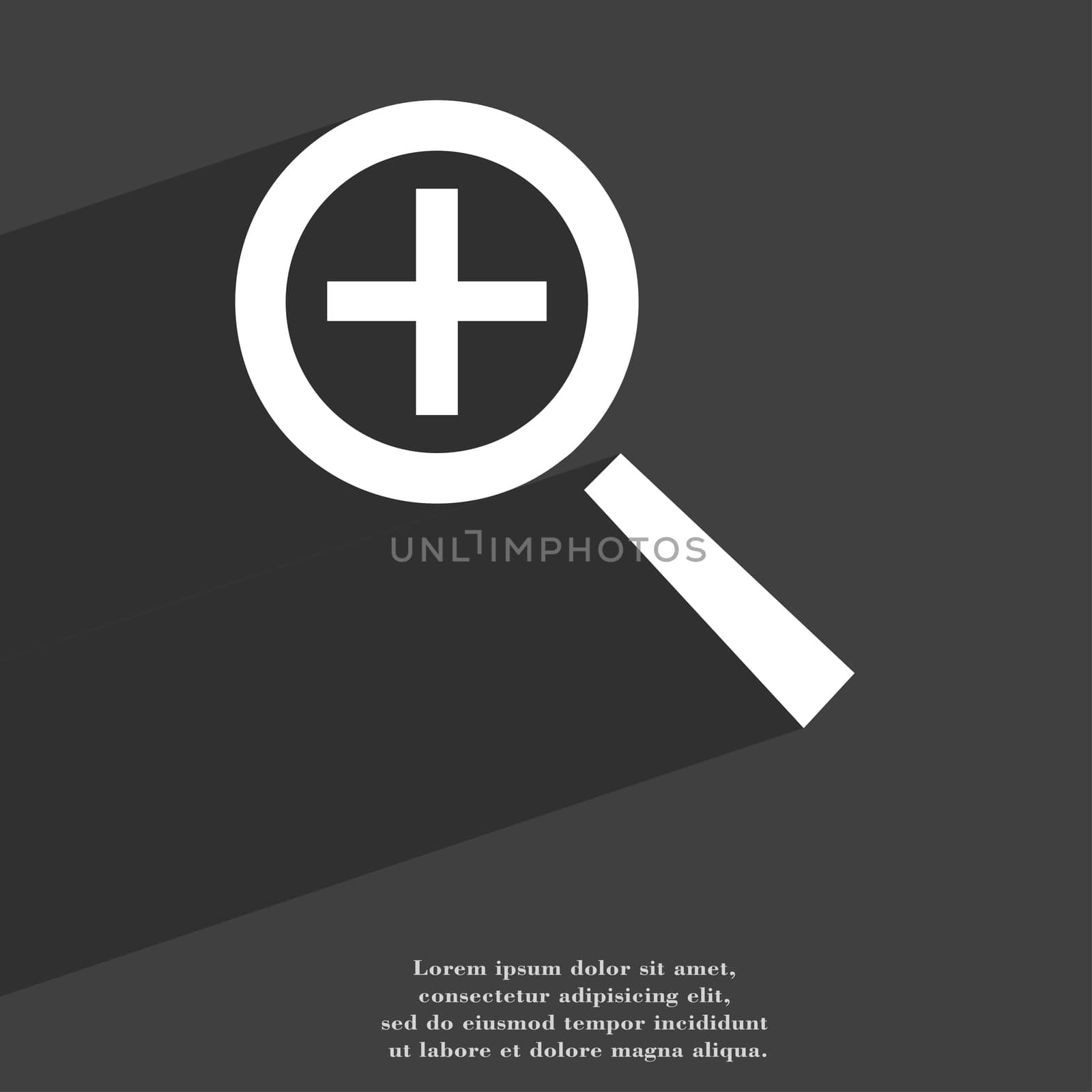 Magnifier glass, Zoom tool icon symbol Flat modern web design with long shadow and space for your text. illustration