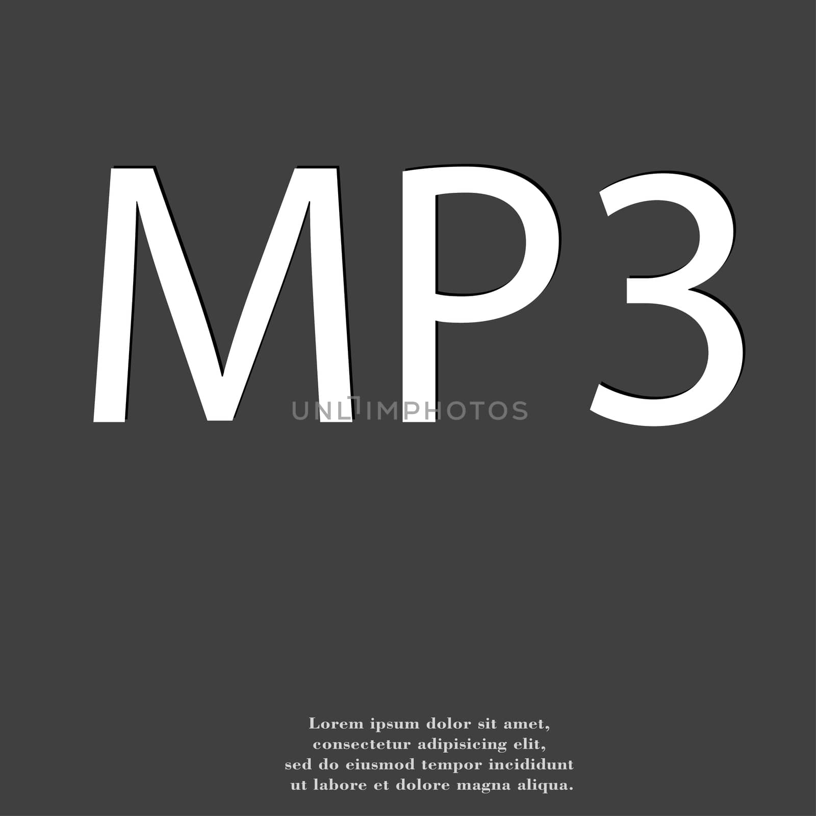 Mp3 music format icon symbol Flat modern web design with long shadow and space for your text. illustration