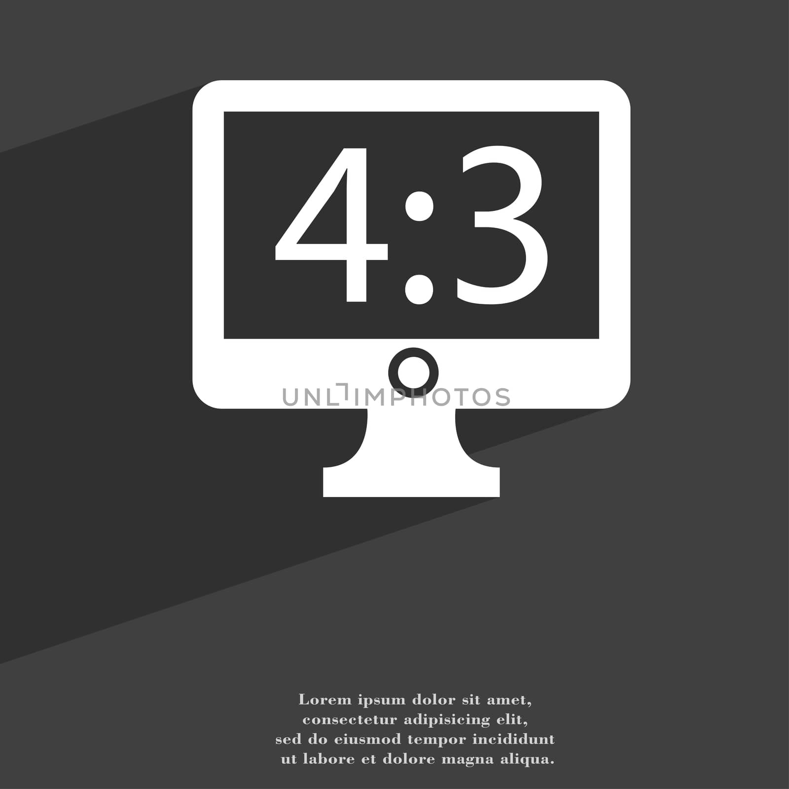 Aspect ratio 4 3 widescreen tv icon symbol Flat modern web design with long shadow and space for your text. illustration