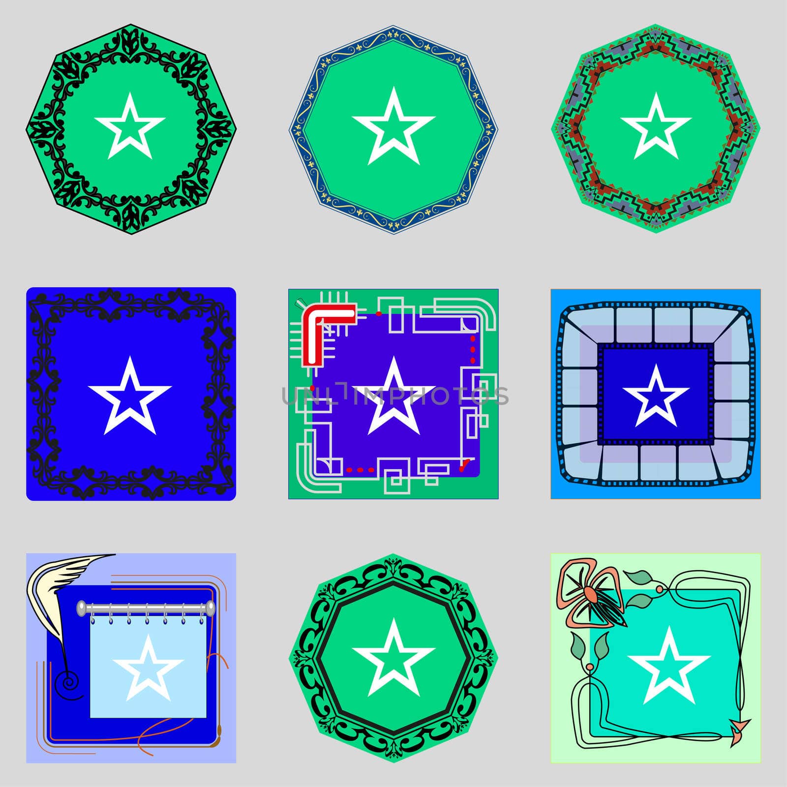 Star sign icon. Favorite button. Navigation symbol.Set colourful buttons illustration