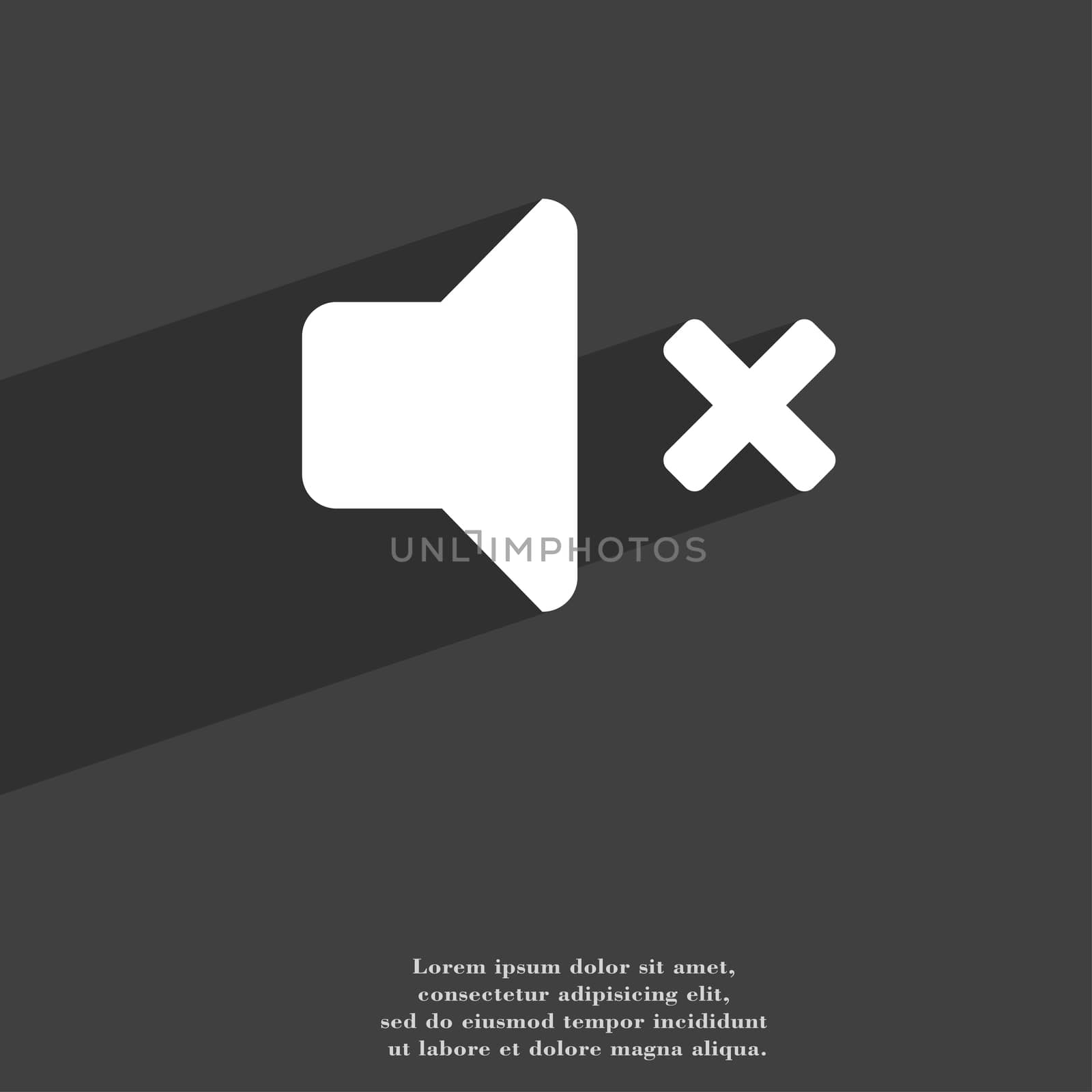 Mute speaker , Sound icon symbol Flat modern web design with long shadow and space for your text. illustration