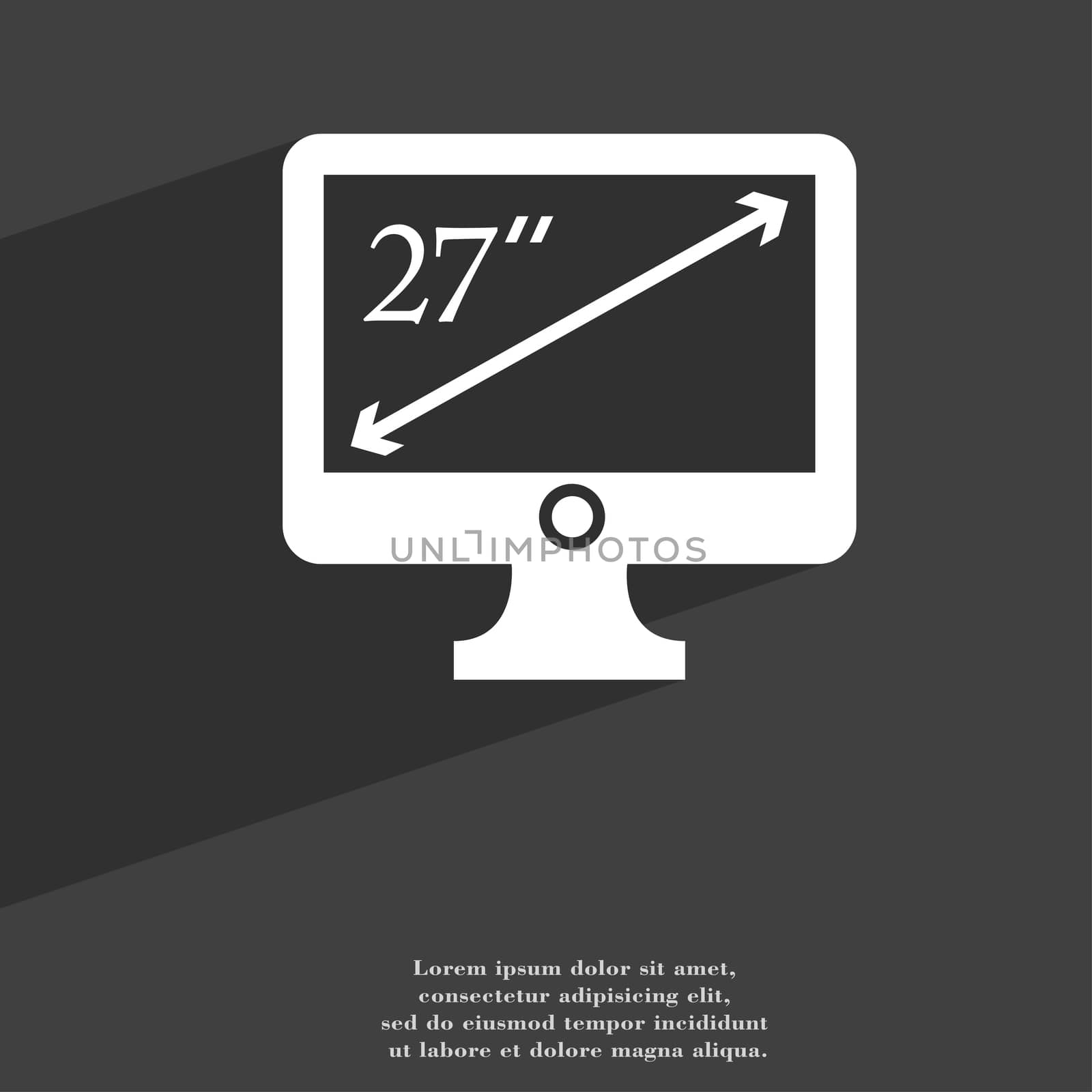diagonal of the monitor 27 inches icon symbol Flat modern web design with long shadow and space for your text. illustration