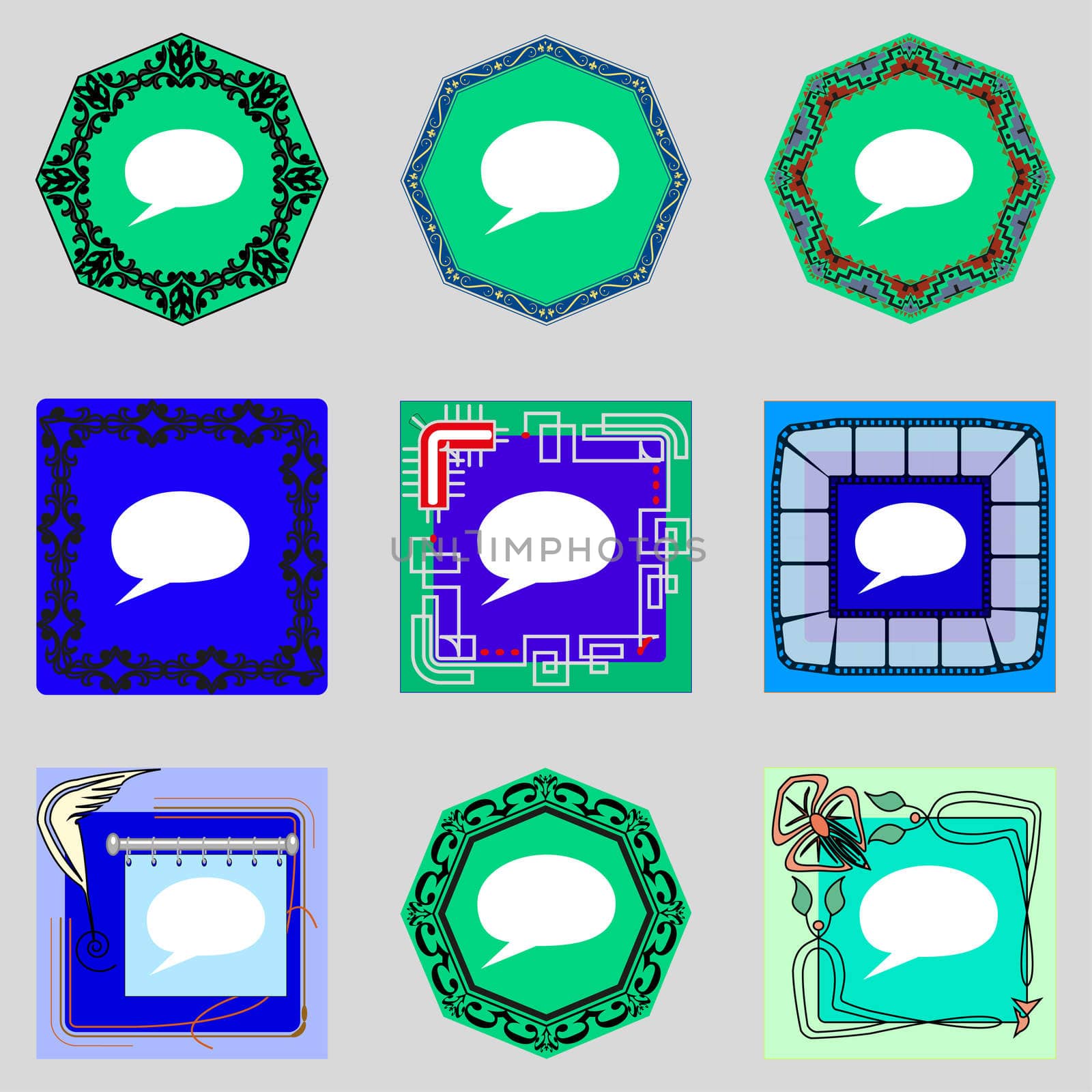 Speech bubble icons. Think cloud symbols. Set colourful buttons.  by serhii_lohvyniuk