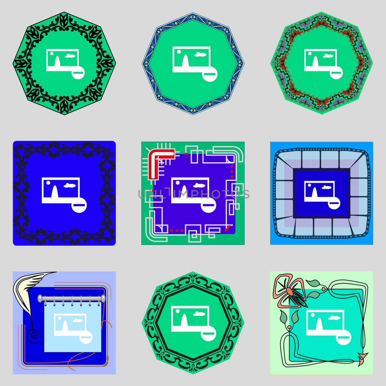 Minus File JPG sign icon. Download image file symbol. Set colourful buttons. Modern UI website navigation illustration