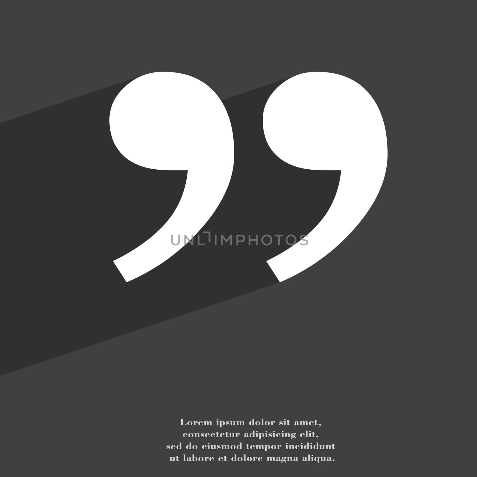 Double quotes at the end of words icon symbol Flat modern web design with long shadow and space for your text. illustration