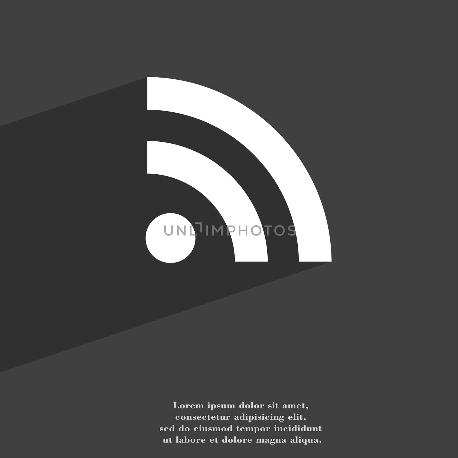 RSS feed icon symbol Flat modern web design with long shadow and space for your text. illustration