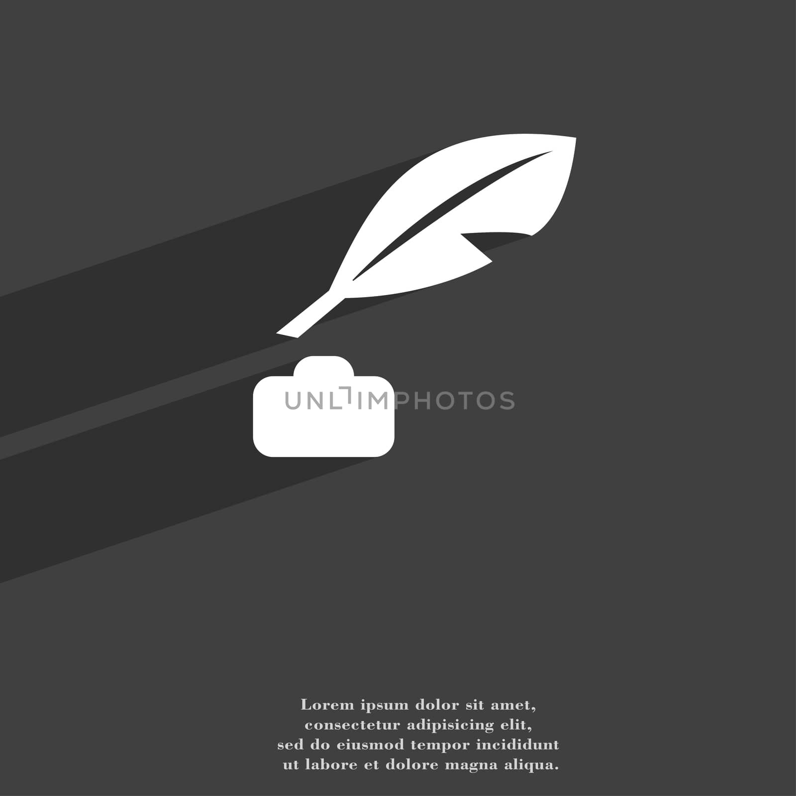 Feather, Retro pen icon symbol Flat modern web design with long shadow and space for your text. illustration